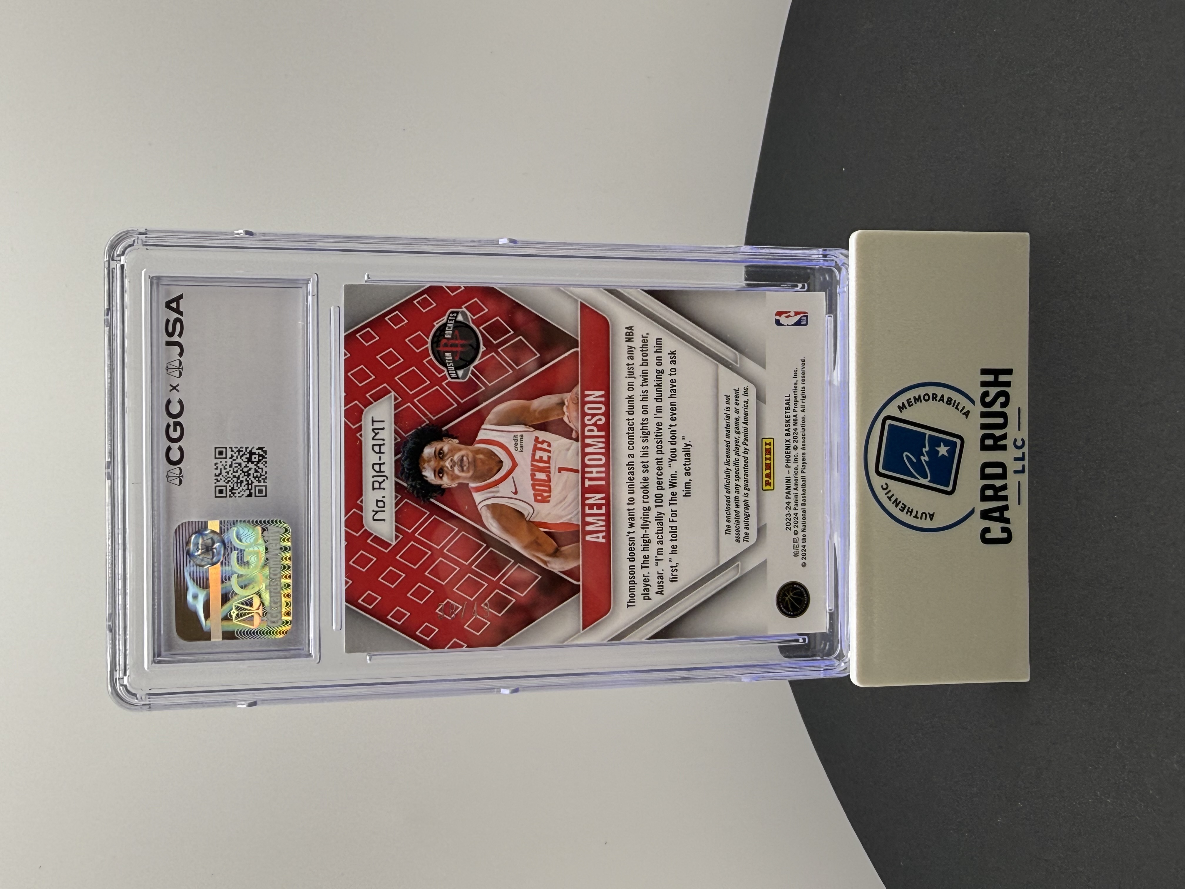 2023-24 Panini Phoenix Rookie Jersey Autographs Amen Thompson Orange CGC Auto10, back