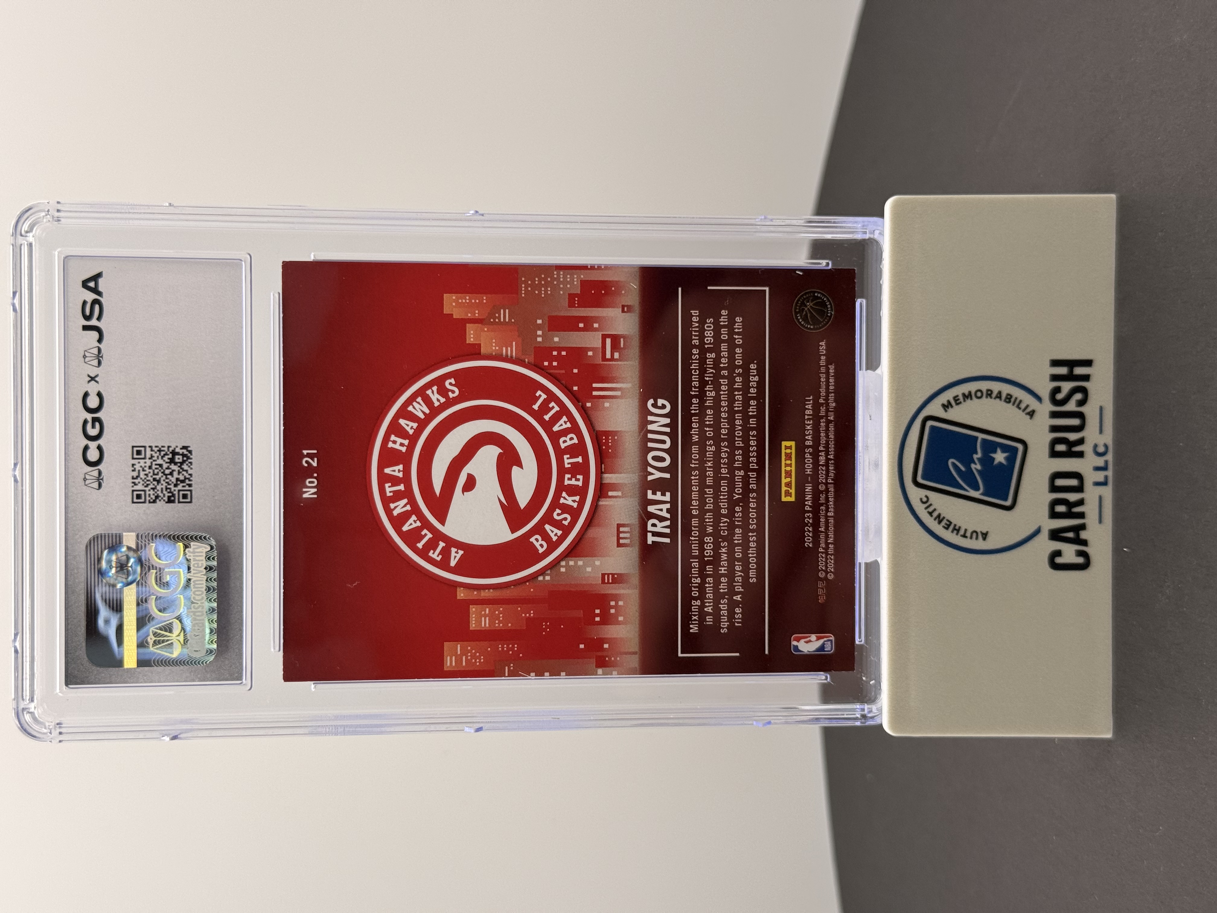 2022-23 Panini Hoops City Edition Trae Young Holo IP Auto CGC/JSA Authentic, back
