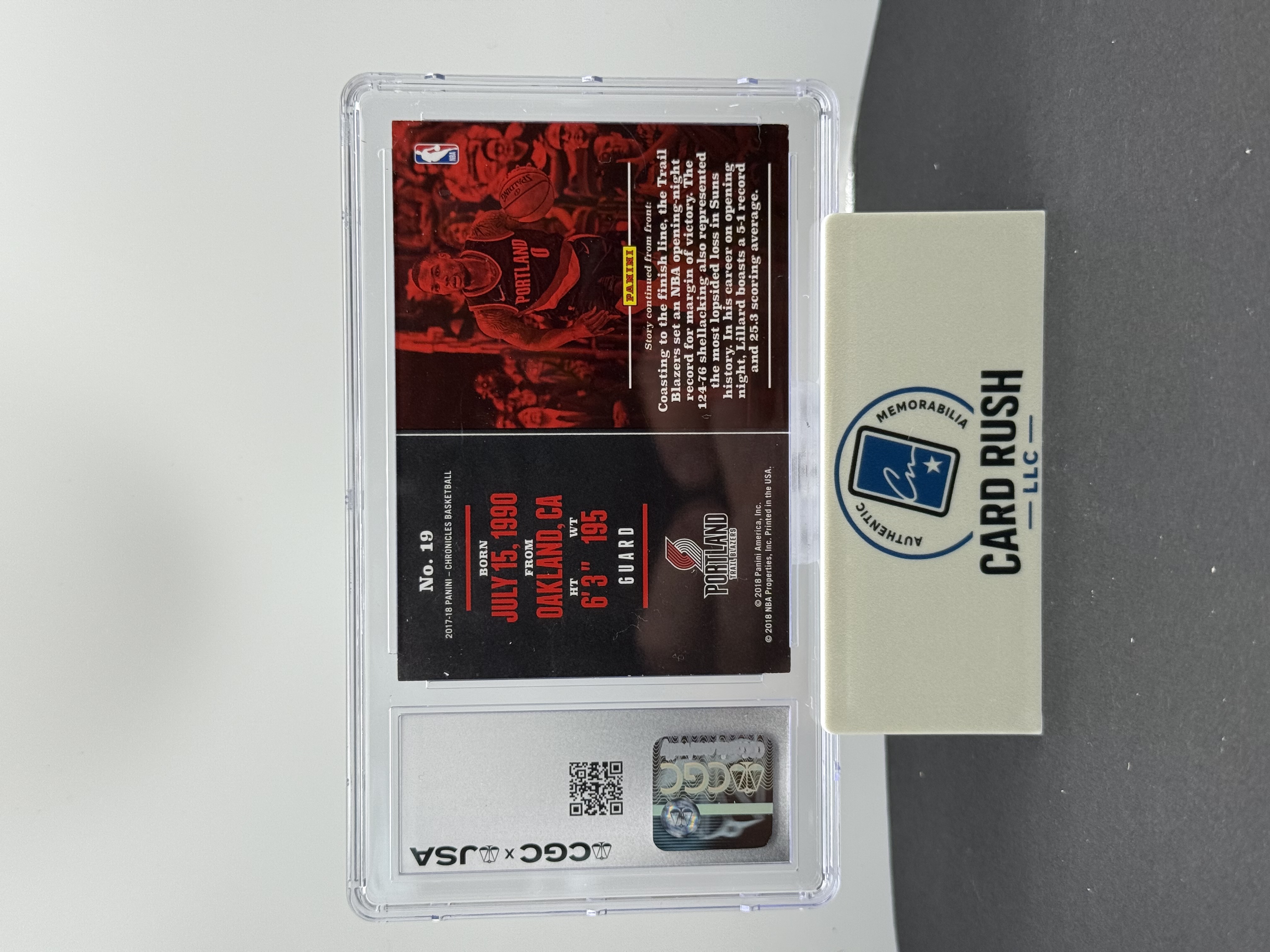 2017-18 Panini Chronicles Damian Lillard Blue Autograph Card, back
