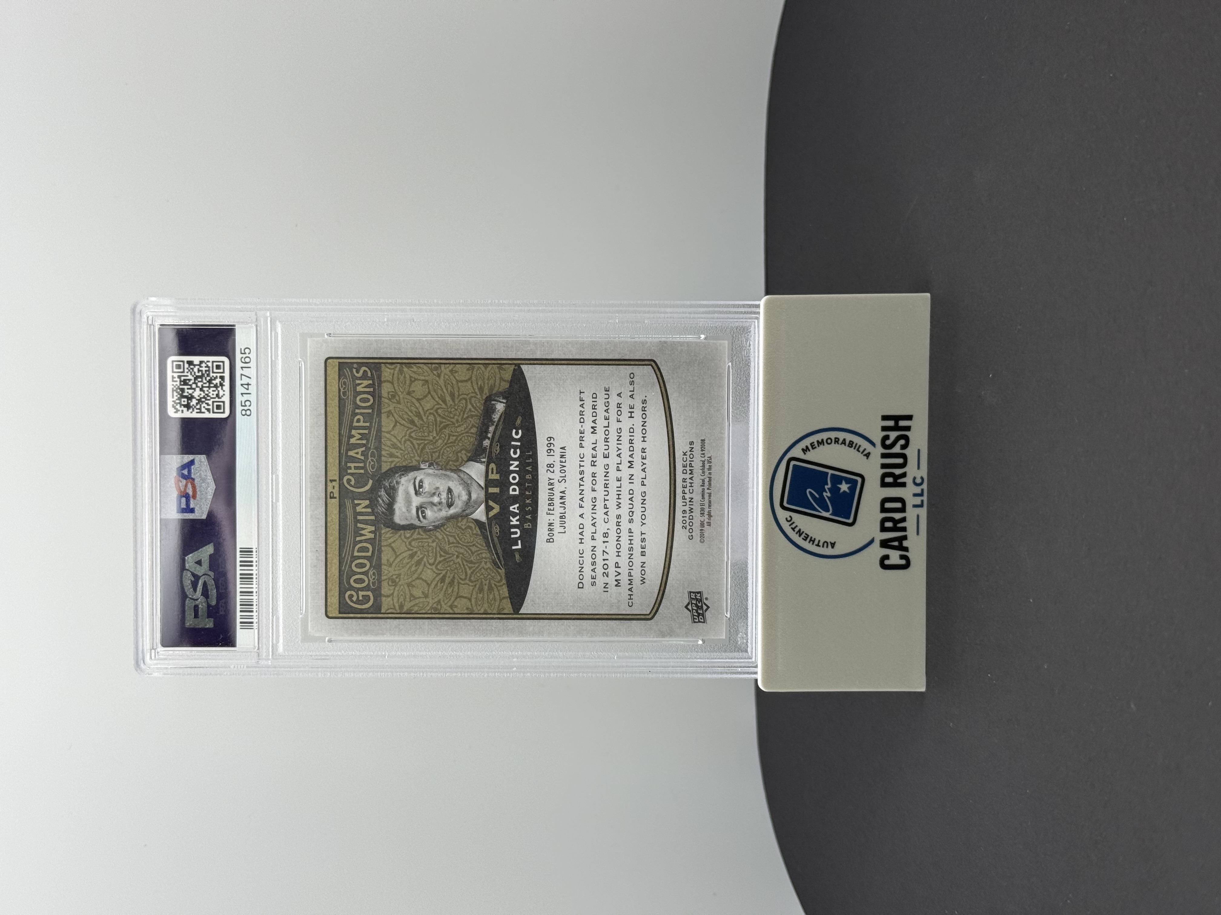 LUKA DONCIC Rookie UD Goodwin VIP Rare Insert PSA Mint 9 ROY SSP 2019 IP Auto, back