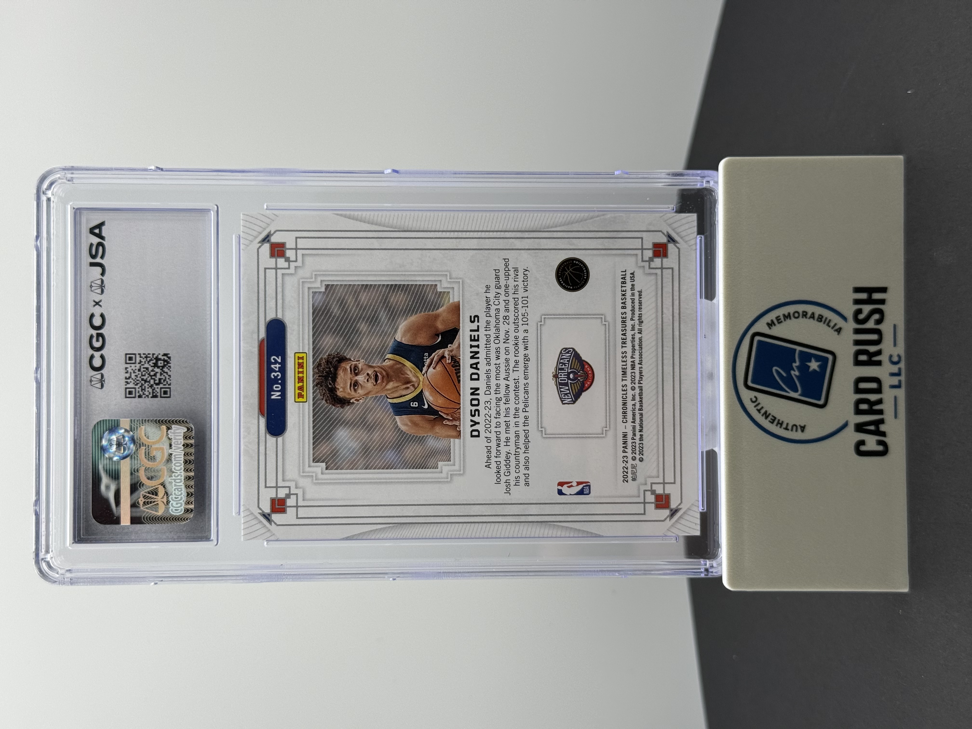 2022-23 Panini Timeless Treasures Dyson Daniels Red /149 (RC) IP Autograph, back