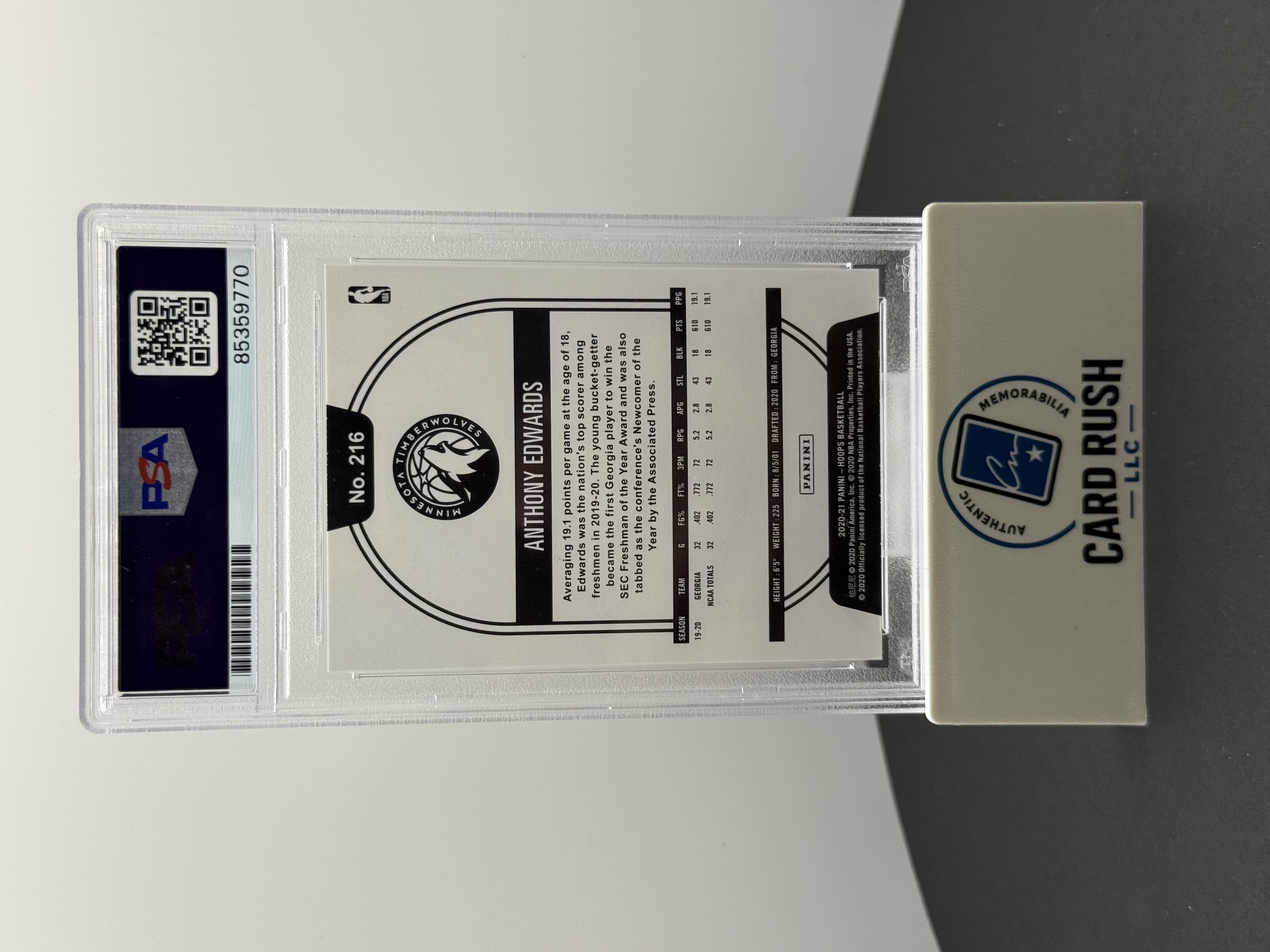 2024 Panini Hoops Anthony Edwards Presentations IP Auto CGC Authentic, back