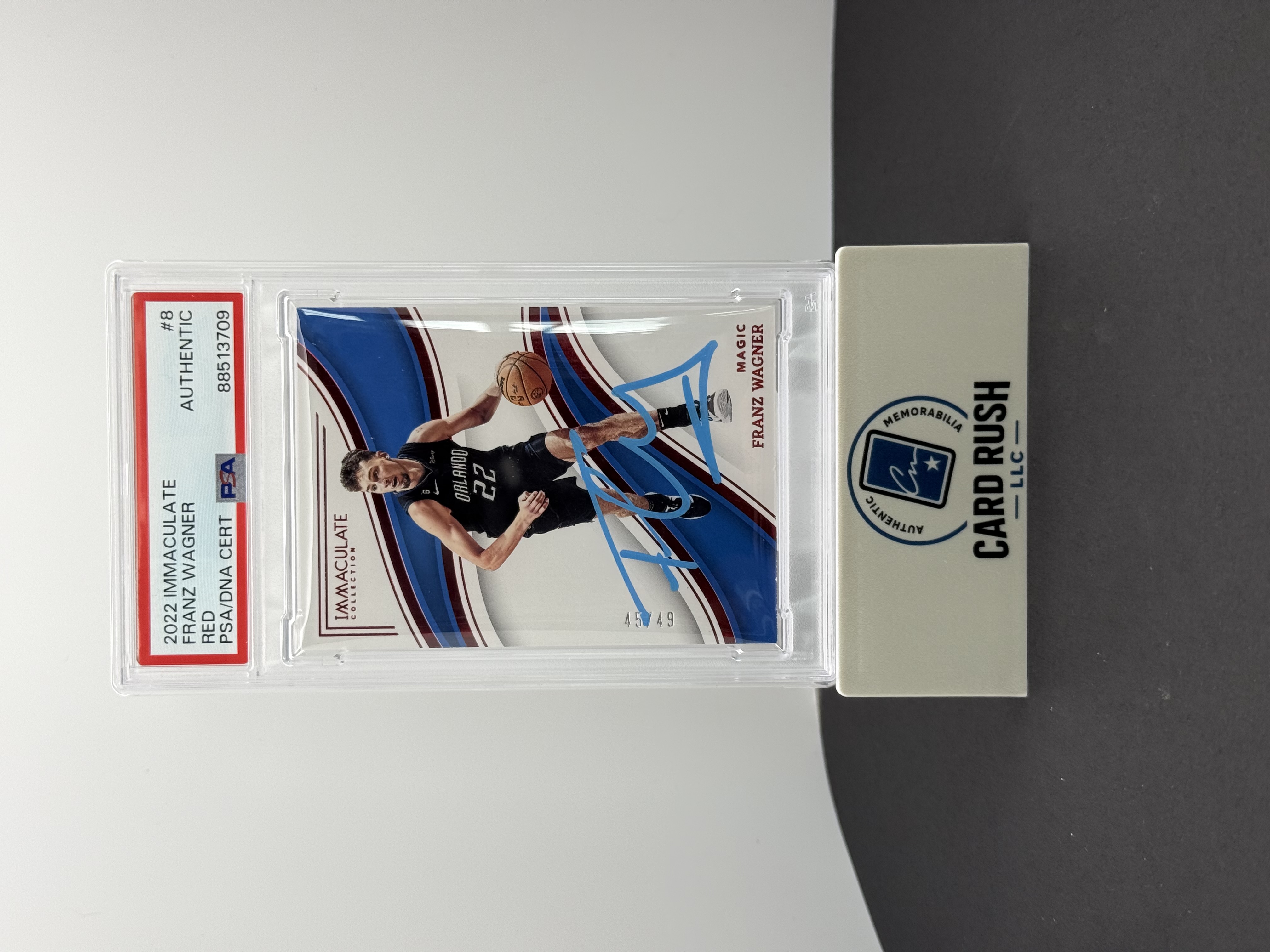 2022-23 Panini Immaculate Red 45/49 Franz Wagner In-Person Auto PSA Authentic, front