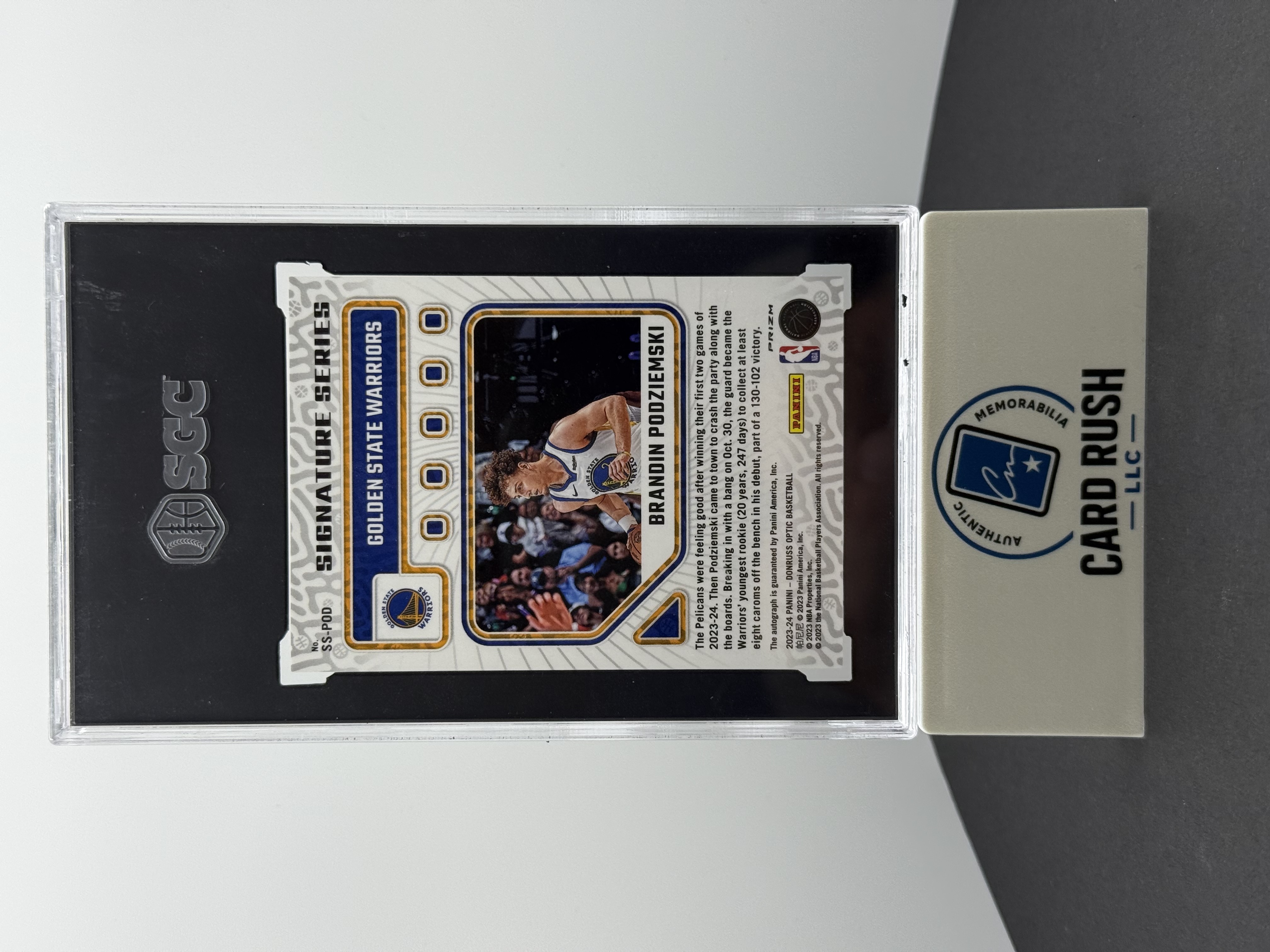 2023-24 Panini Donruss Optic Brandin Podziemski Signature Series Green Prizm Autograph Card, back