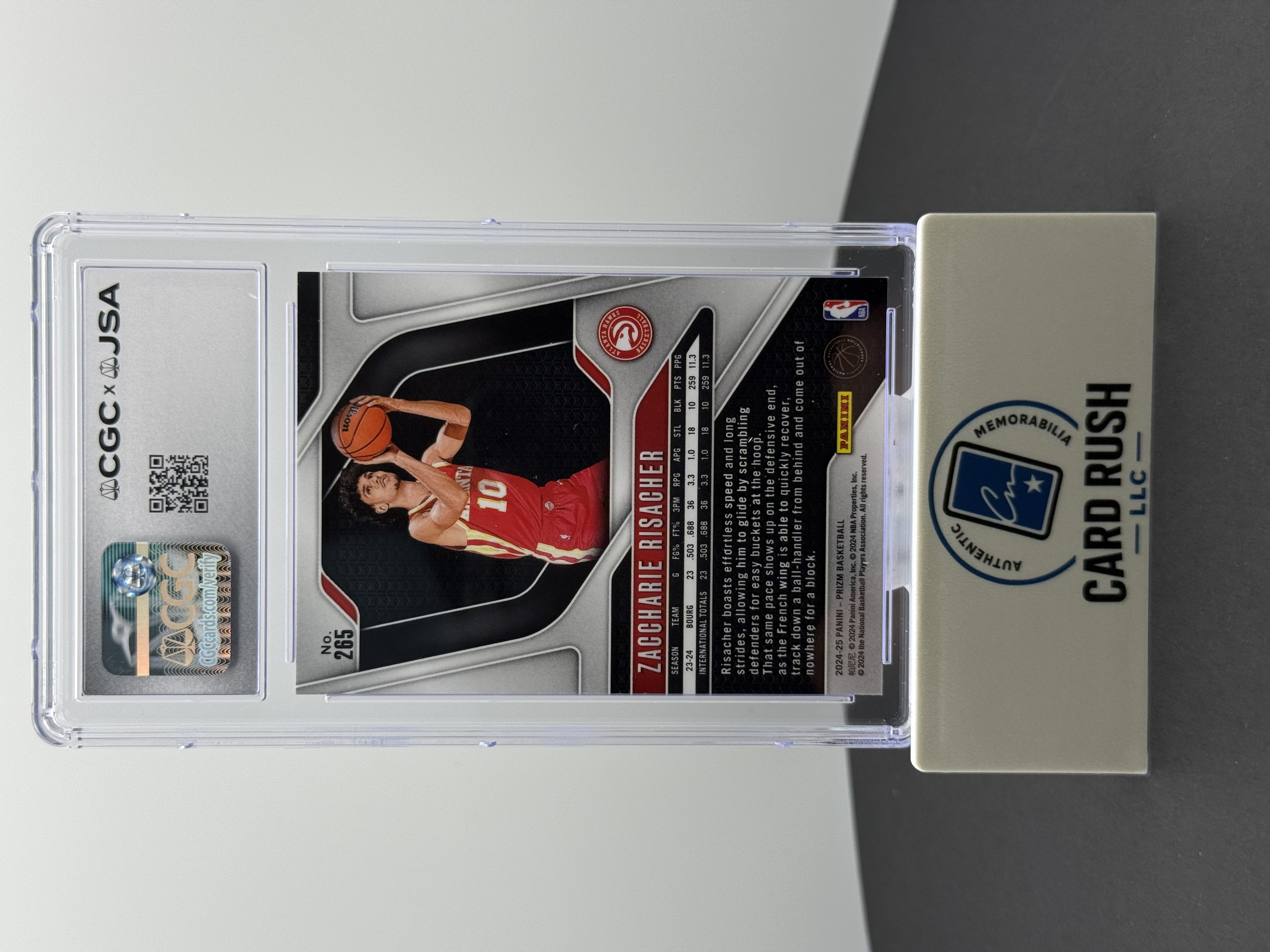 2024-25 Panini Prizm Zaccharie Risacher RC In-Person CGC/JSA Auto 10 Grade, back