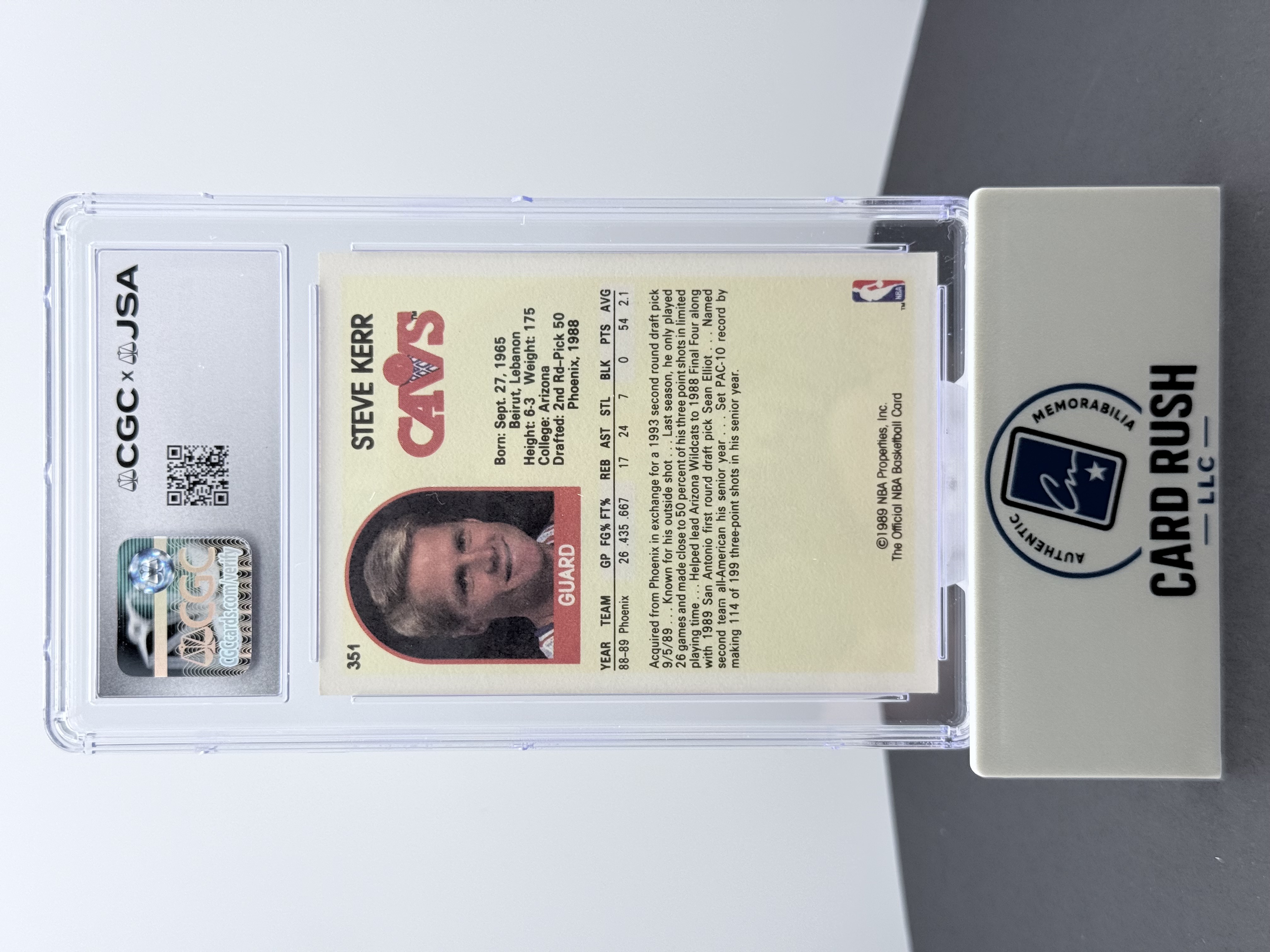 1989-90 NBA Hoops Steve Kerr (RC) In-Person Autograph Graded Auto 10 by CGC/JSA, back