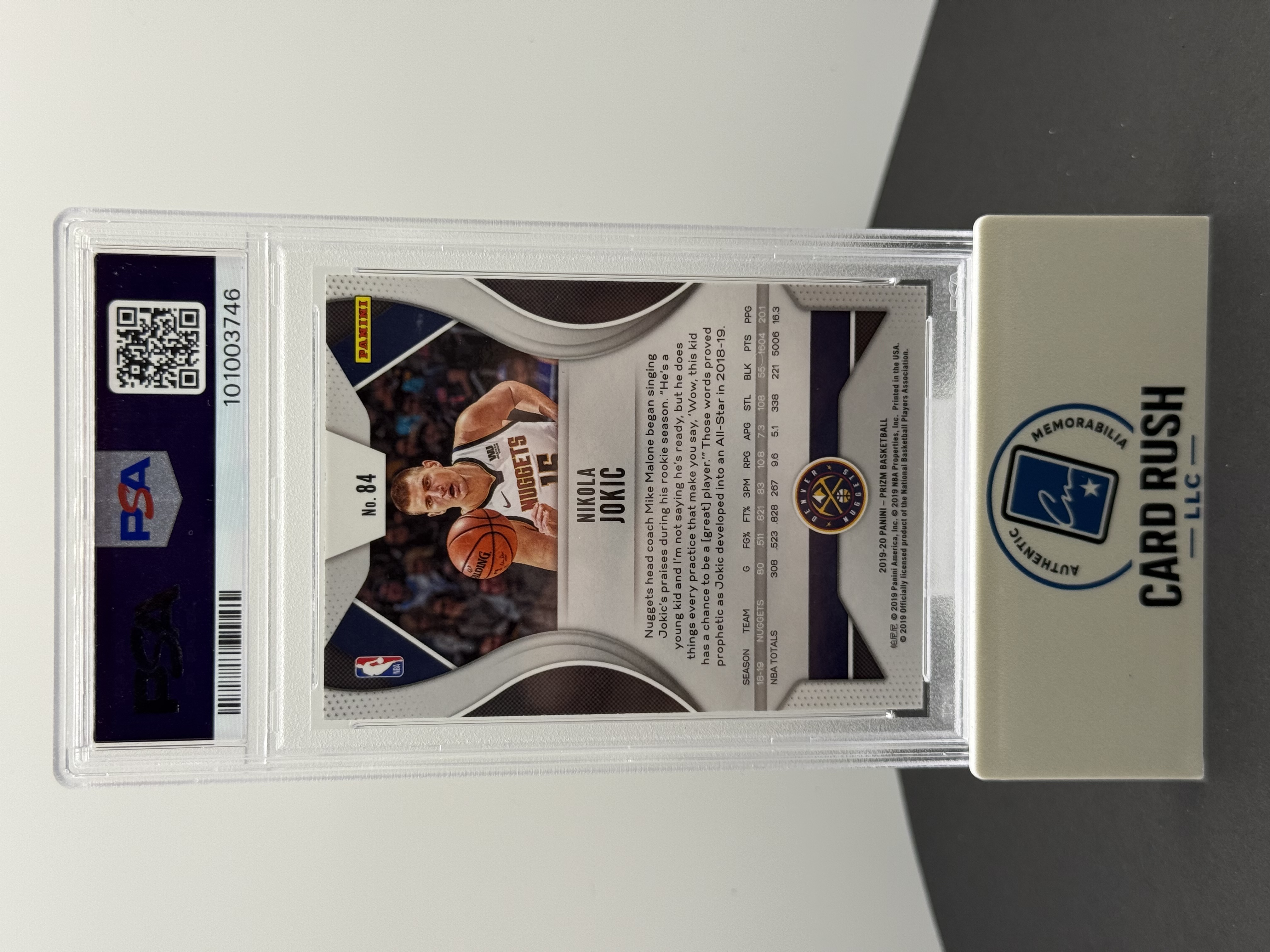 2019-20 Panini Prizm Nikola Jokić In-Person Autographed Card, back