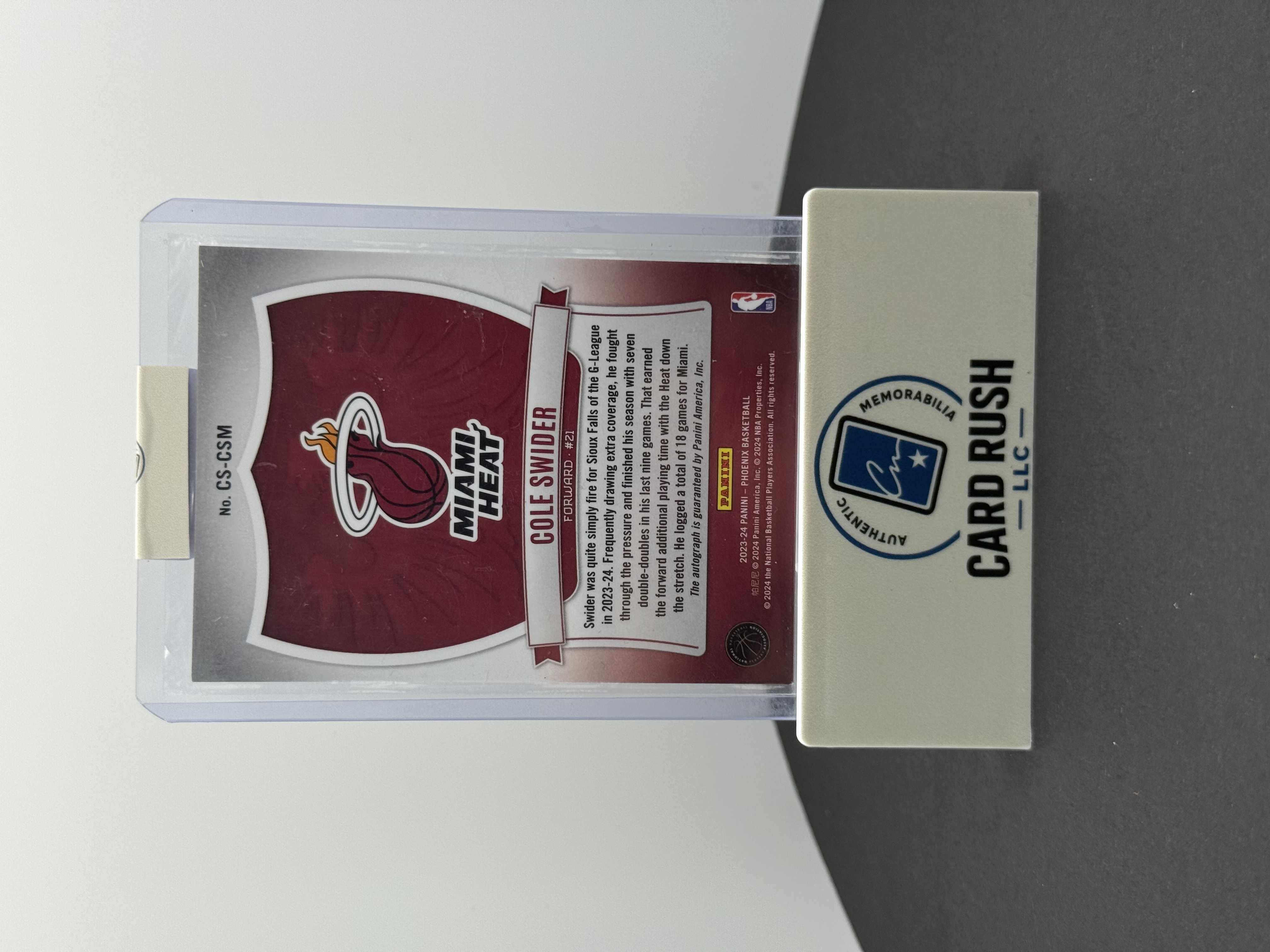2023-24 Cole Swider Crusade Autographed Trading Card, back