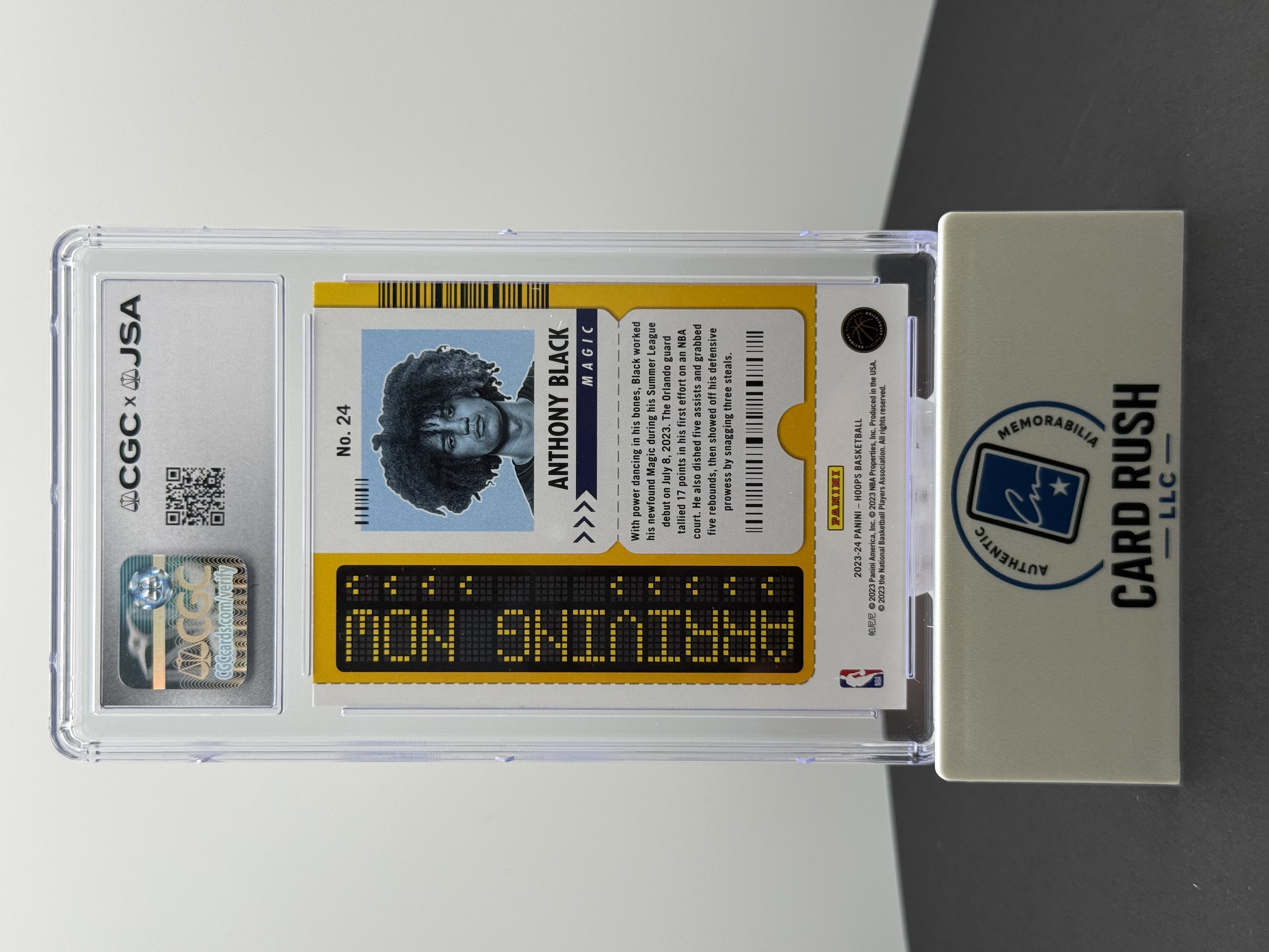 2023-24 Panini Hoops Arriving Now Anthony Black RC IP CGC/JSA Graded Auto 10, back