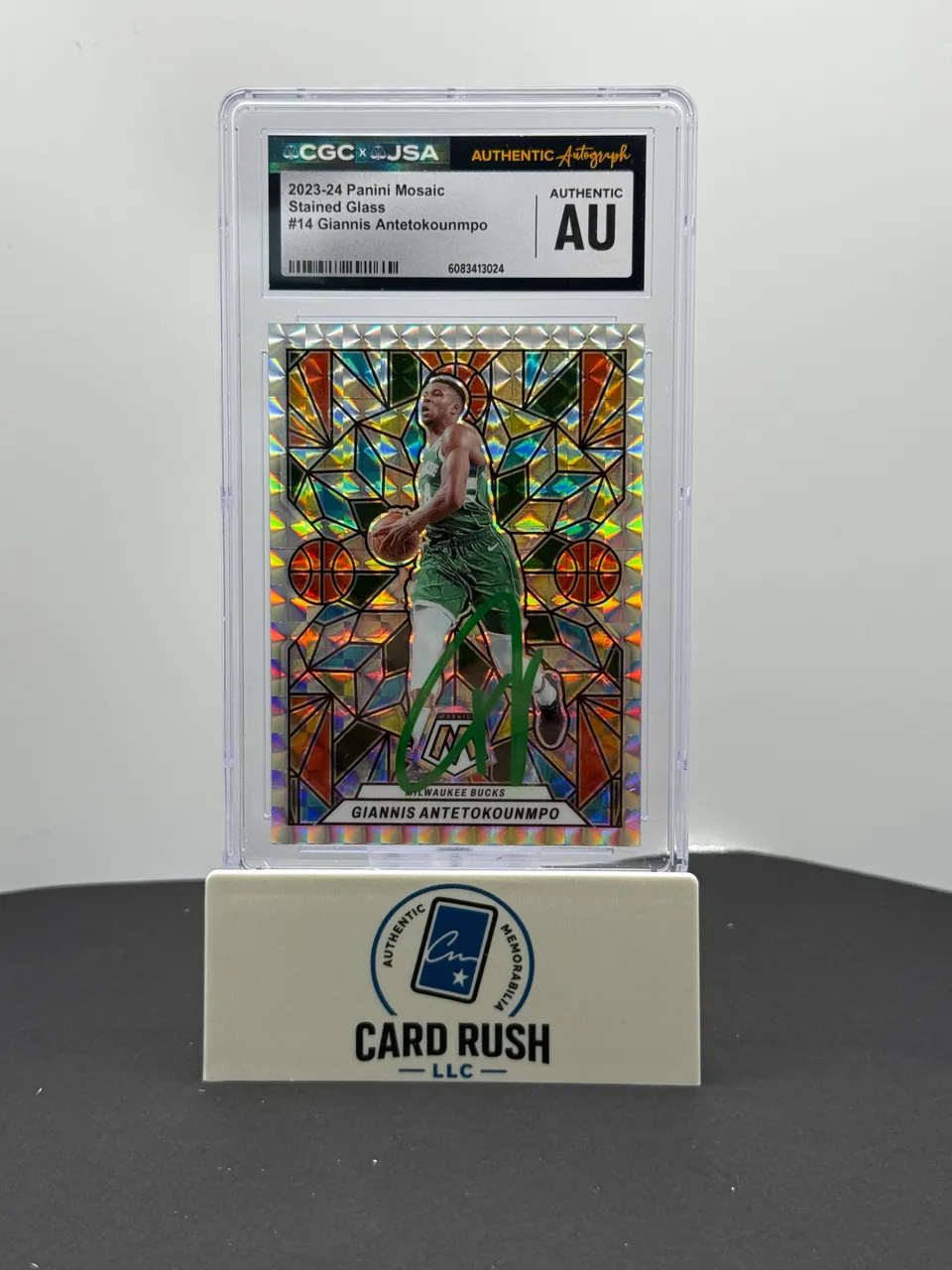 2023-24 Panini Mosaic Stained Glass Giannis Antetokounmpo IP Auto CGC Authentic