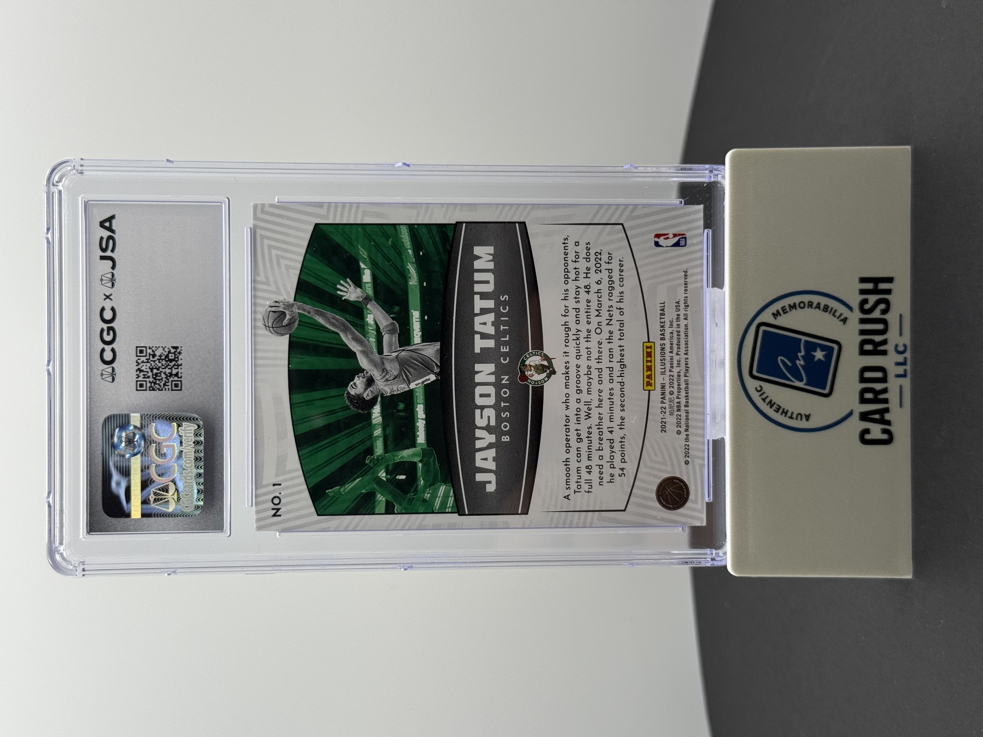 2021-22 Panini Illusions Operation Detonation Jayson Tatum Orange IP CGC Auto 10, back