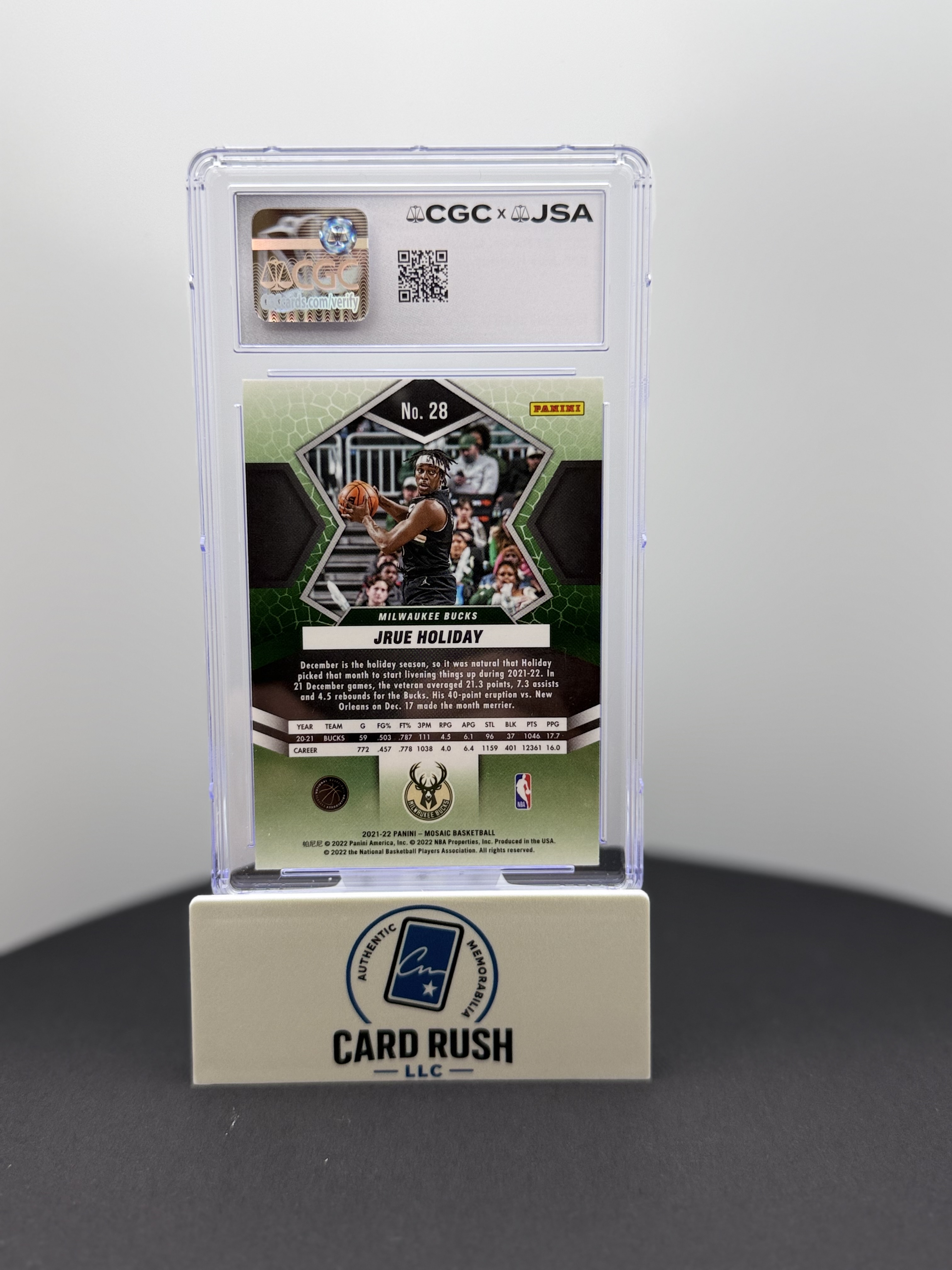 2021-22 Panini Mosaic Jrue Holiday In-Person CGC/JSA Graded Auto 10, back