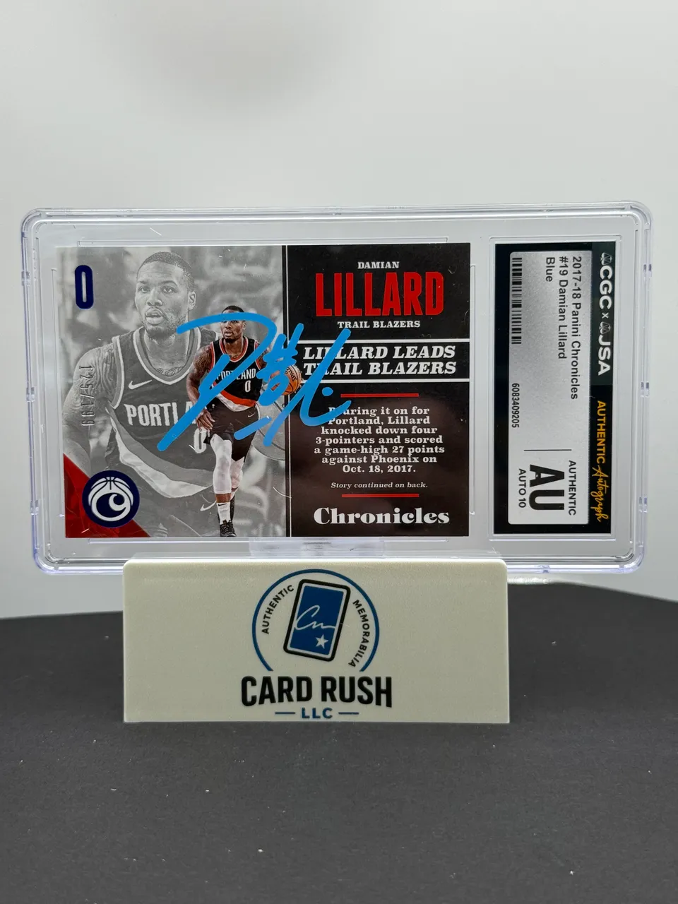 2017-18 Panini Chronicles Damian Lillard Blue Autograph Card