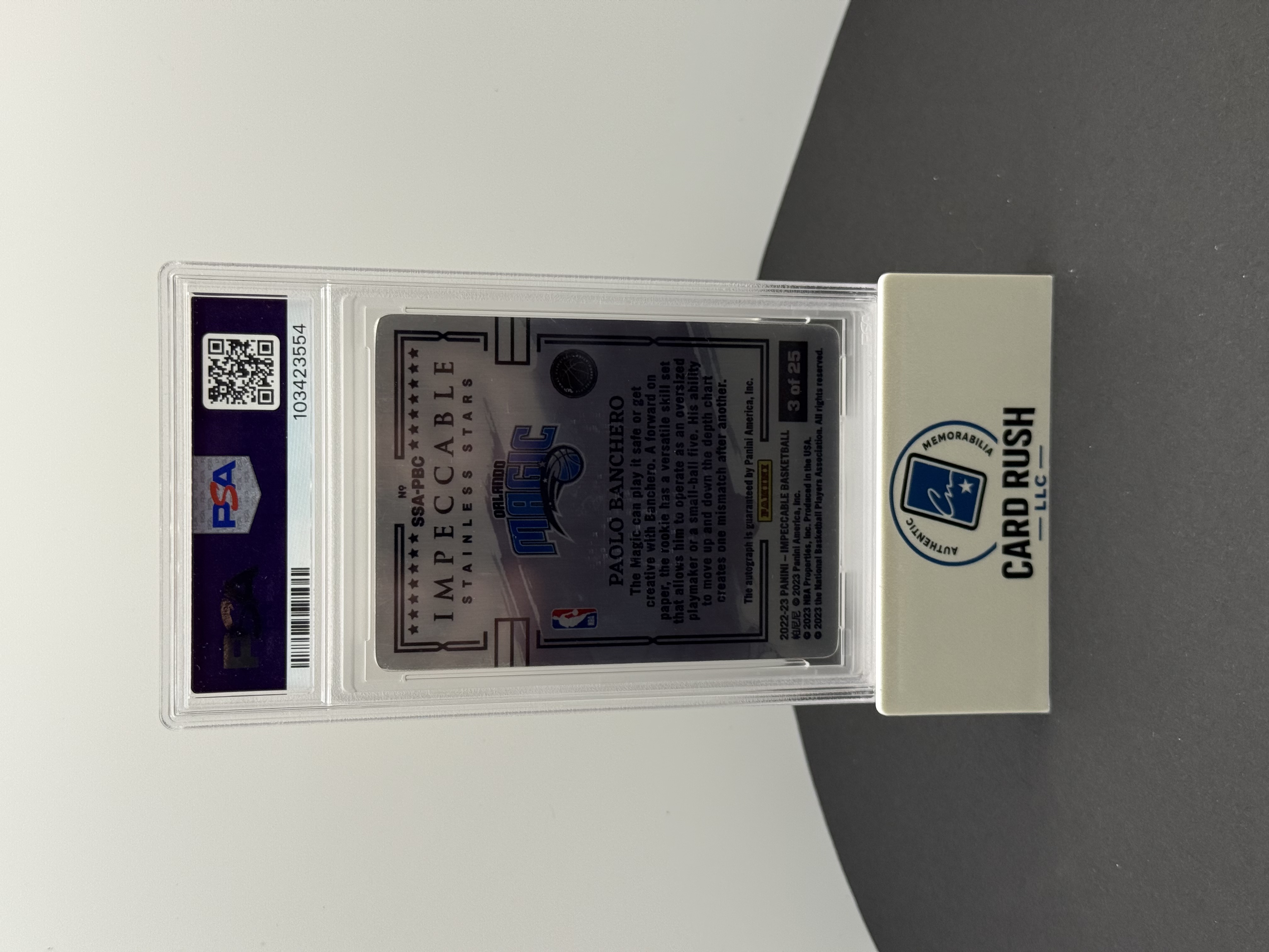 2022-2023 PANINI IMPECCABLE STAINLESS STARS PAOLO BANCHERO RC AUTO 3/25, back