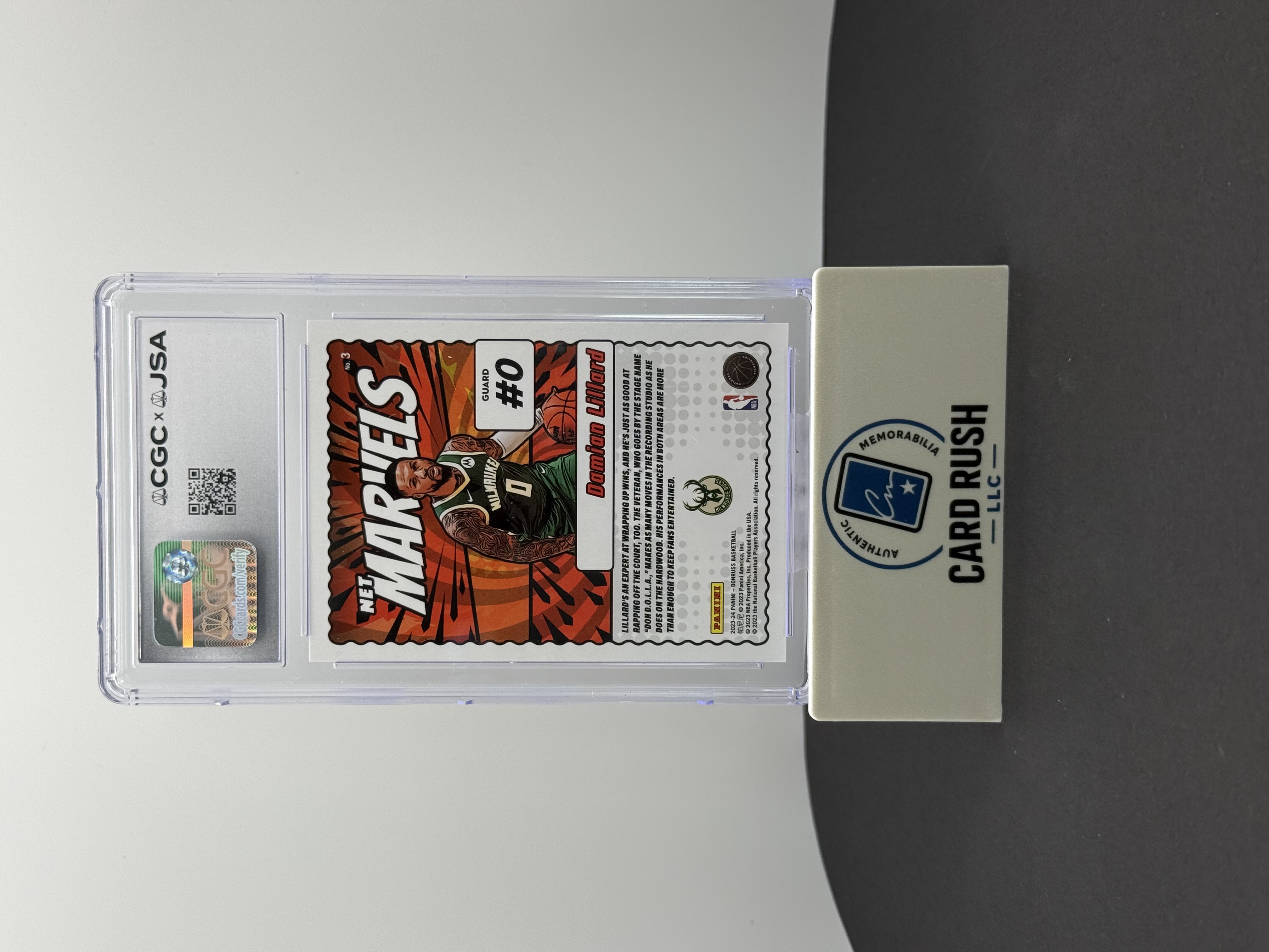 Damian Lillard 2023-24 Panini Donruss Net Marvels Red Fireworks IP CGC auto, back