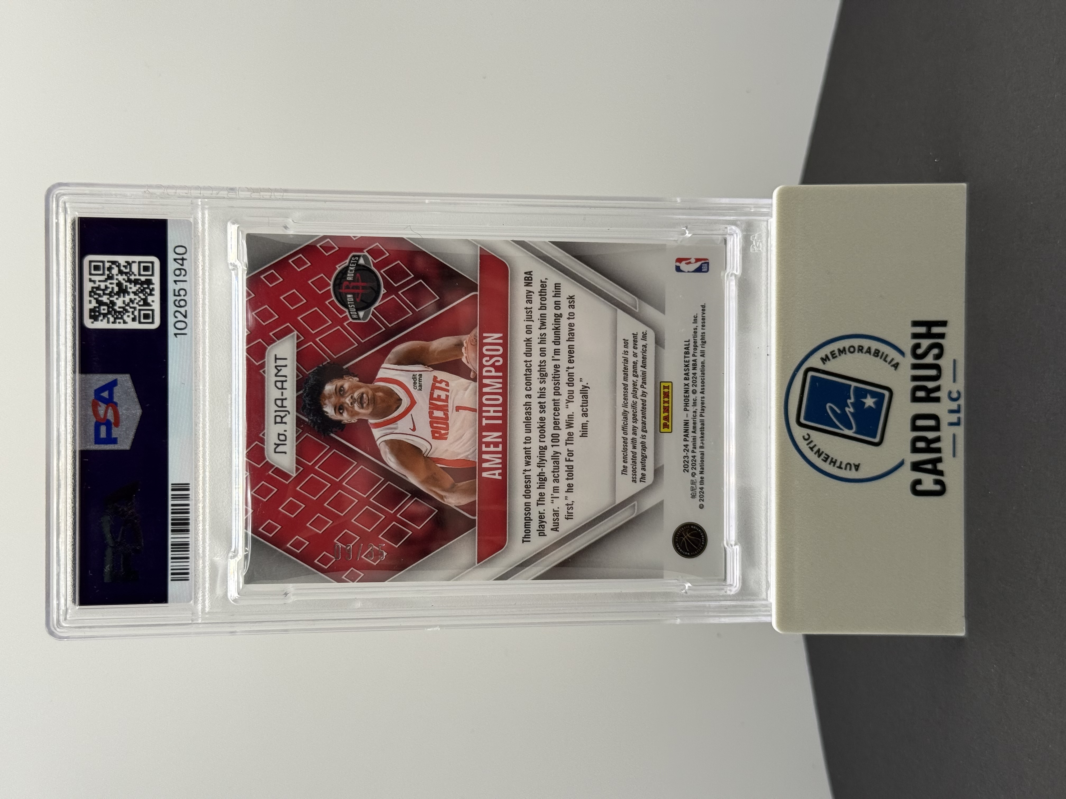 2023 Phoenix Amen Thompson Rookie Patch Auto Card, back