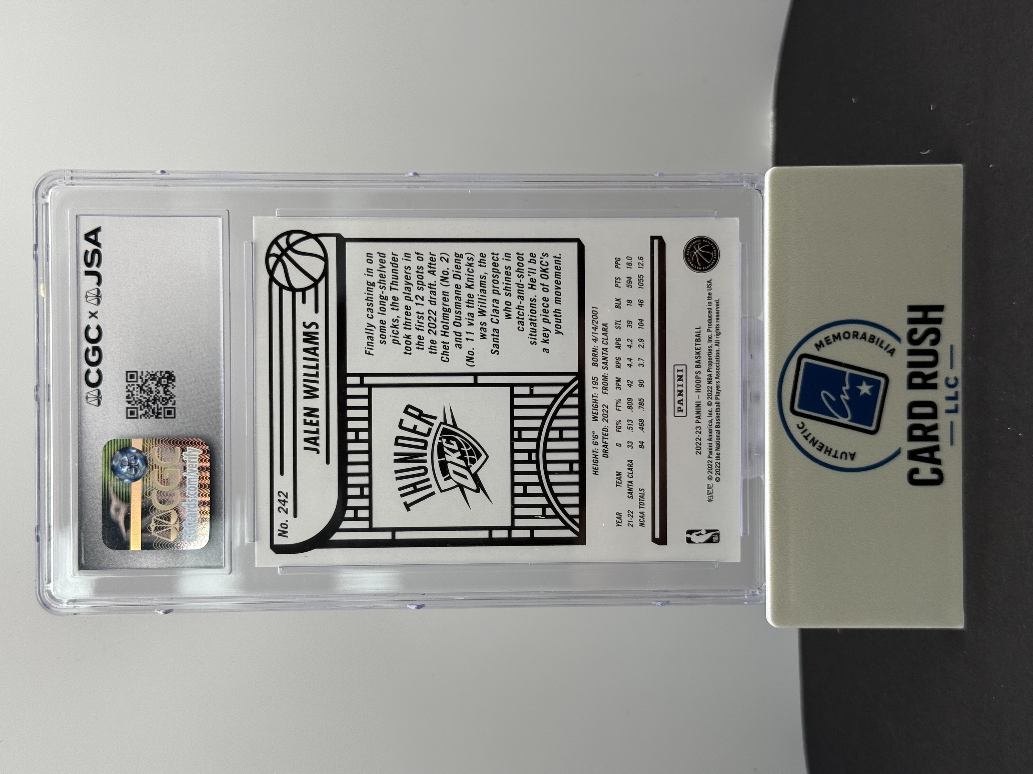 2022-23 Panini Hoops Jalen Williams RC In Person Autograph CGC/JSA Authentic, back