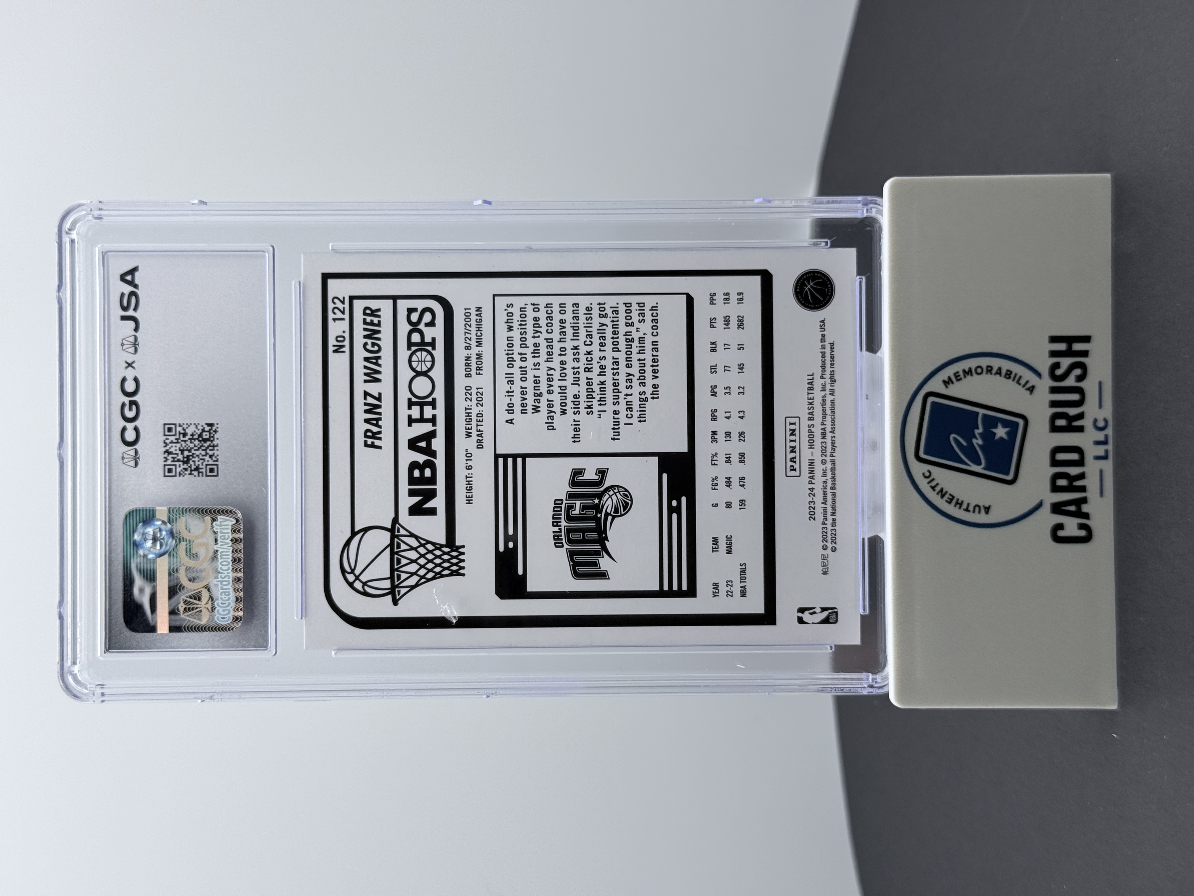 2023-24 Panini Mosaic Franz Wagner Pink Prizm IP Autograph CGC Authentic 5/149, back