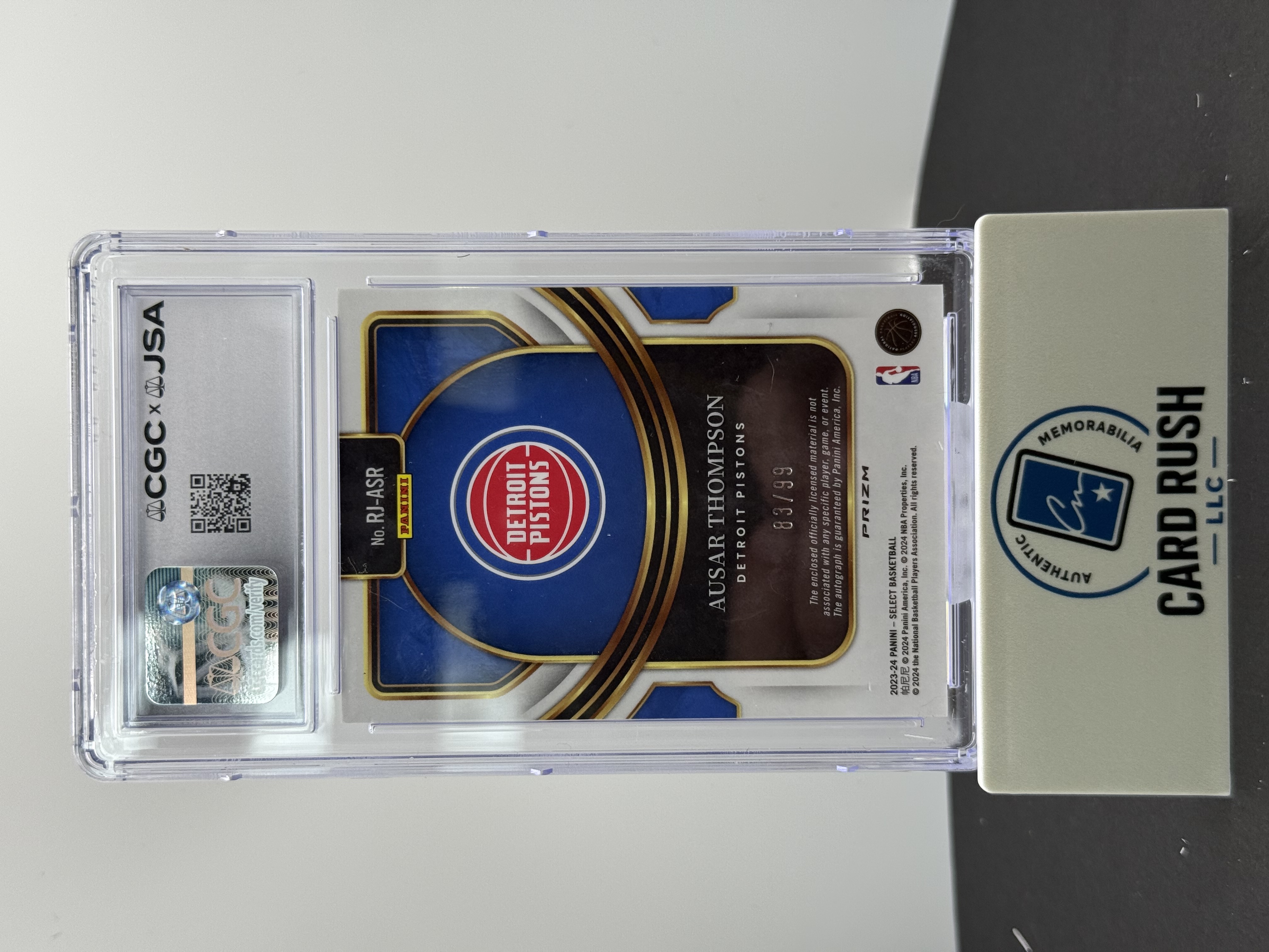 2023-24 Select Ausar Thompson Rookie Jersey Auto Purple /99 CGC/JSA Authentic, back