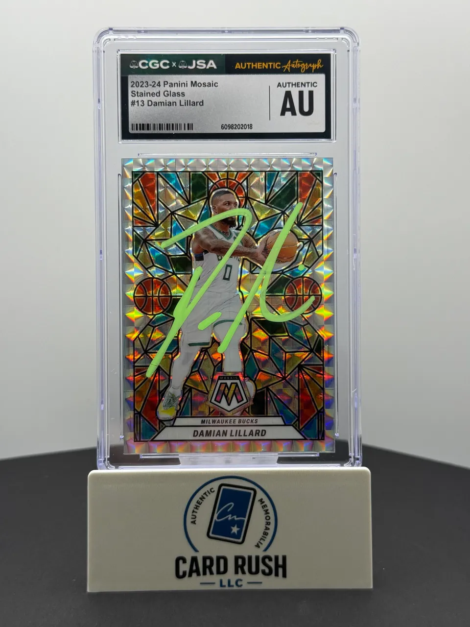 2023-24 Panini Mosaic #13 Damian Lillard STAINED GLASS IP AUTO CGC/JSA Authentic