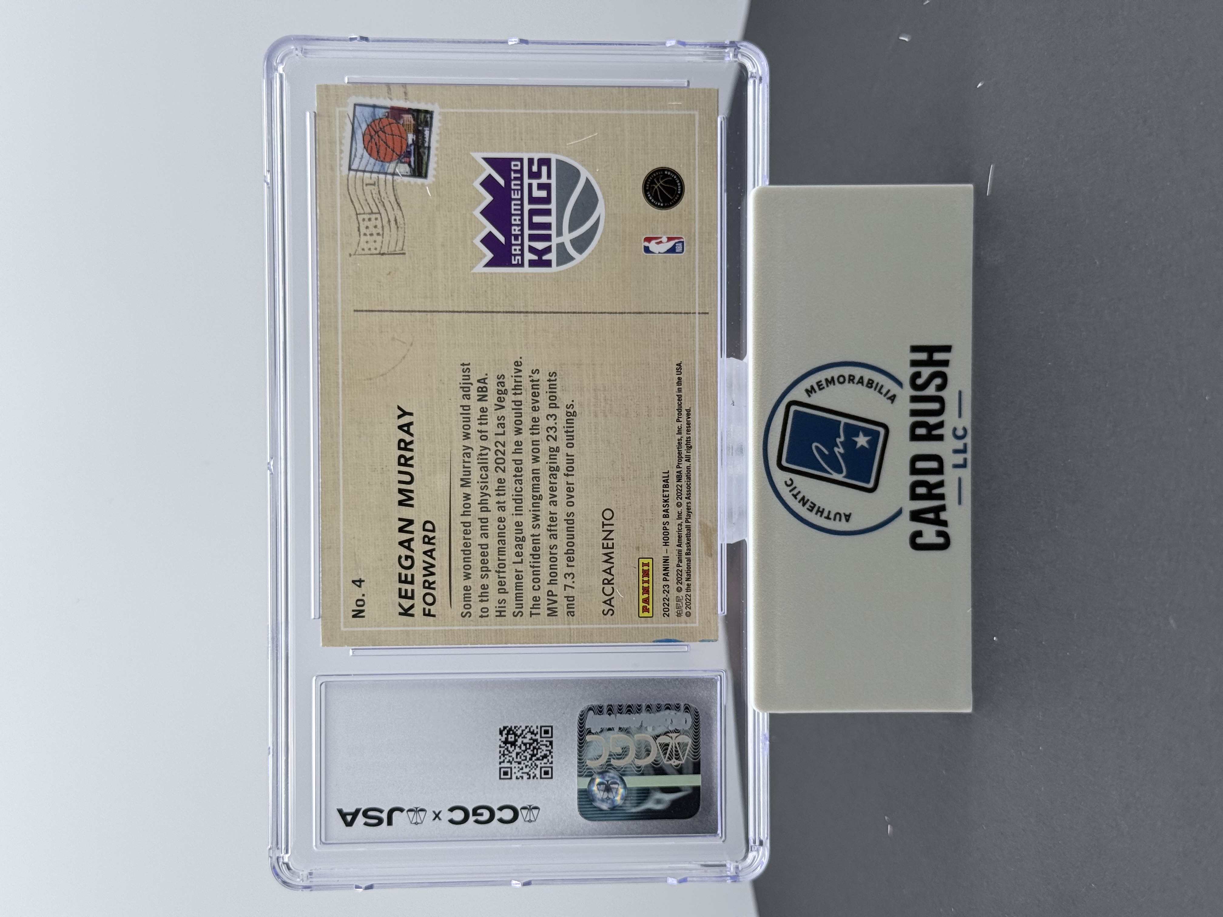 2022-23 Panini NBA Hoops Rookie Greetings Keegan Murray Holo IP CGC Authentic, back