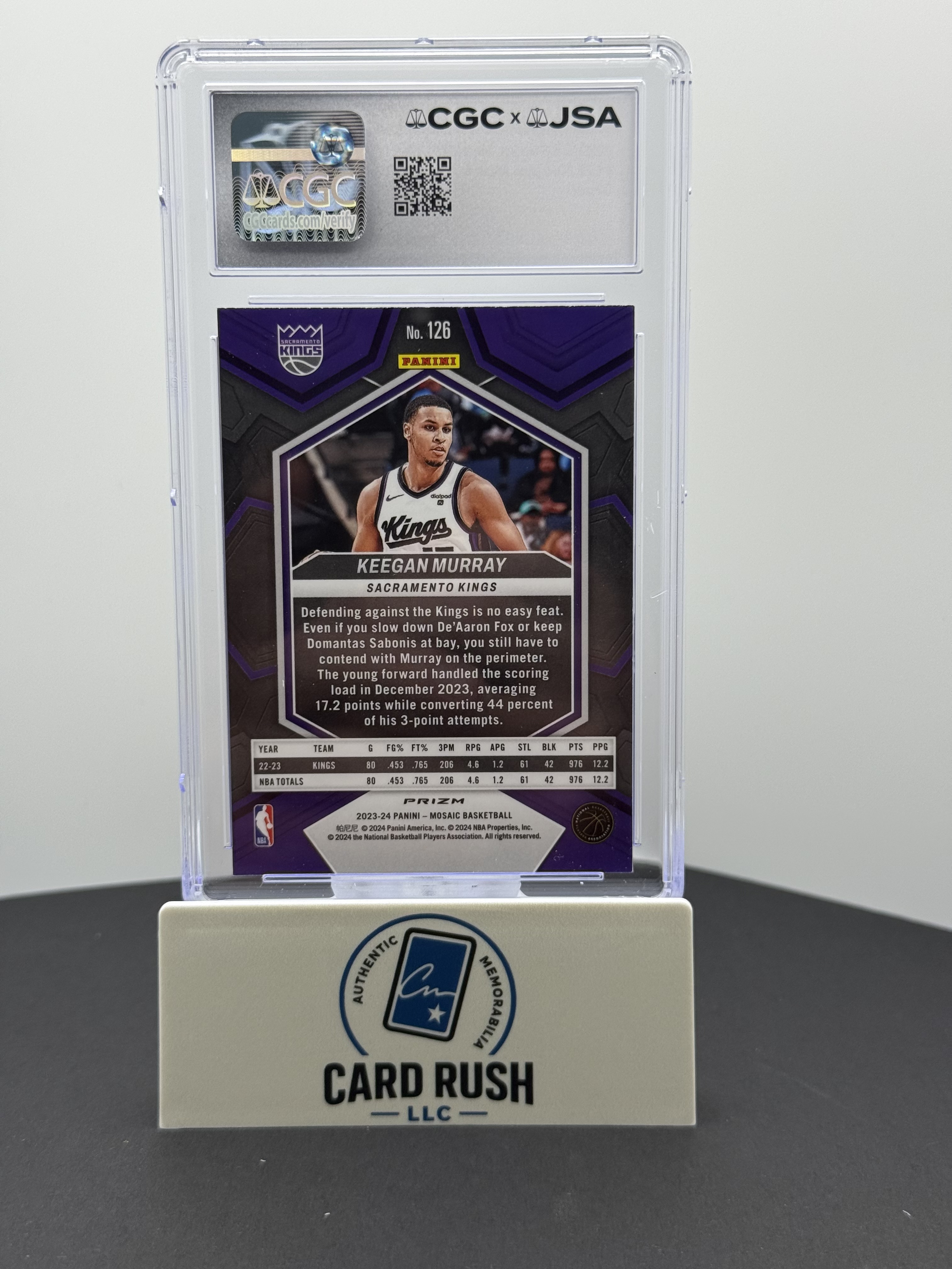 2023-24 Panini Mosaic Keegan Murray Green In-Person CGC/JSA Graded Auto 10, back