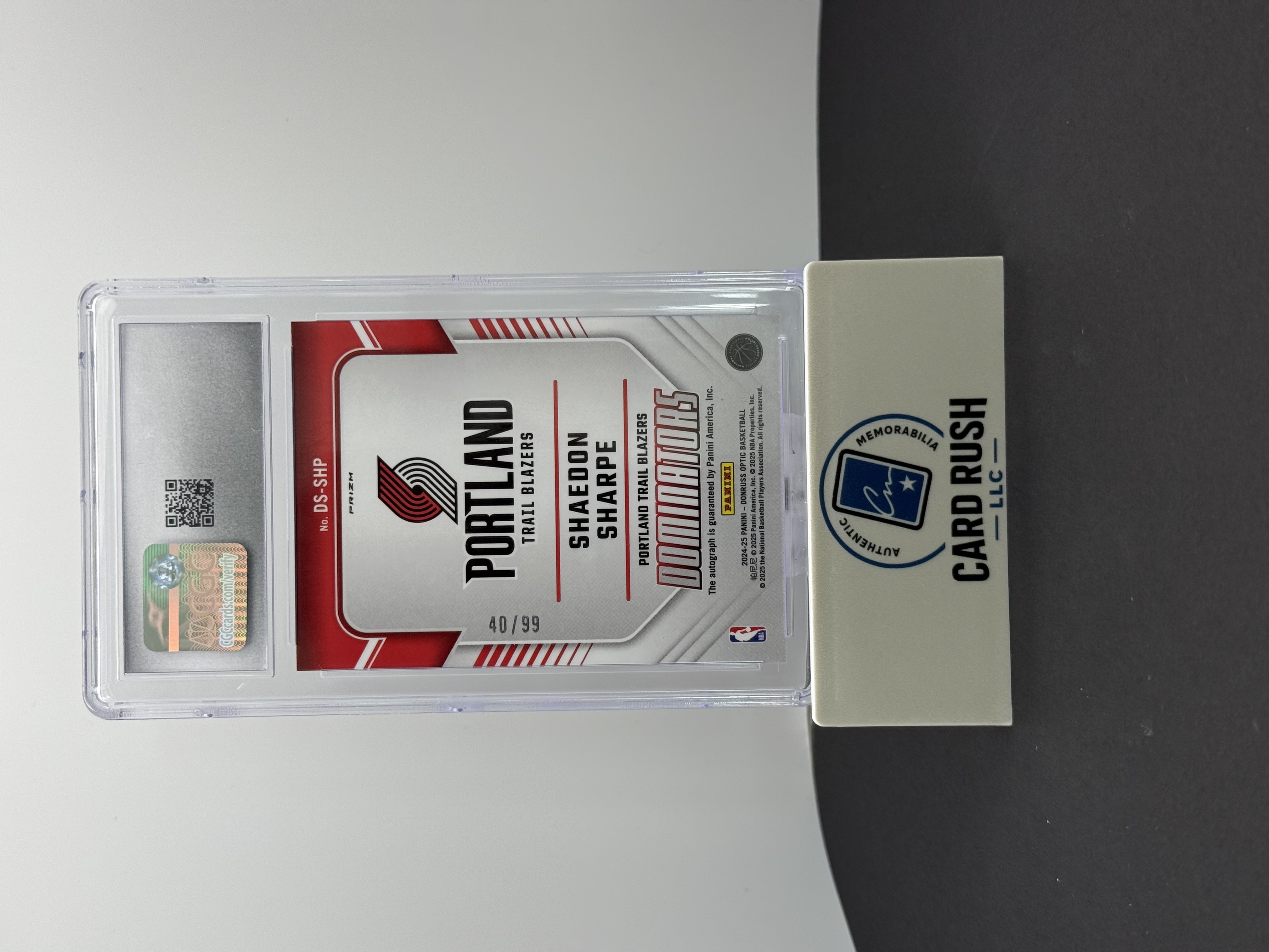 2024-25 Panini Donruss Optic Shaedon Sharpe Dominators Red 40/99 Auto CGC GM 10, back