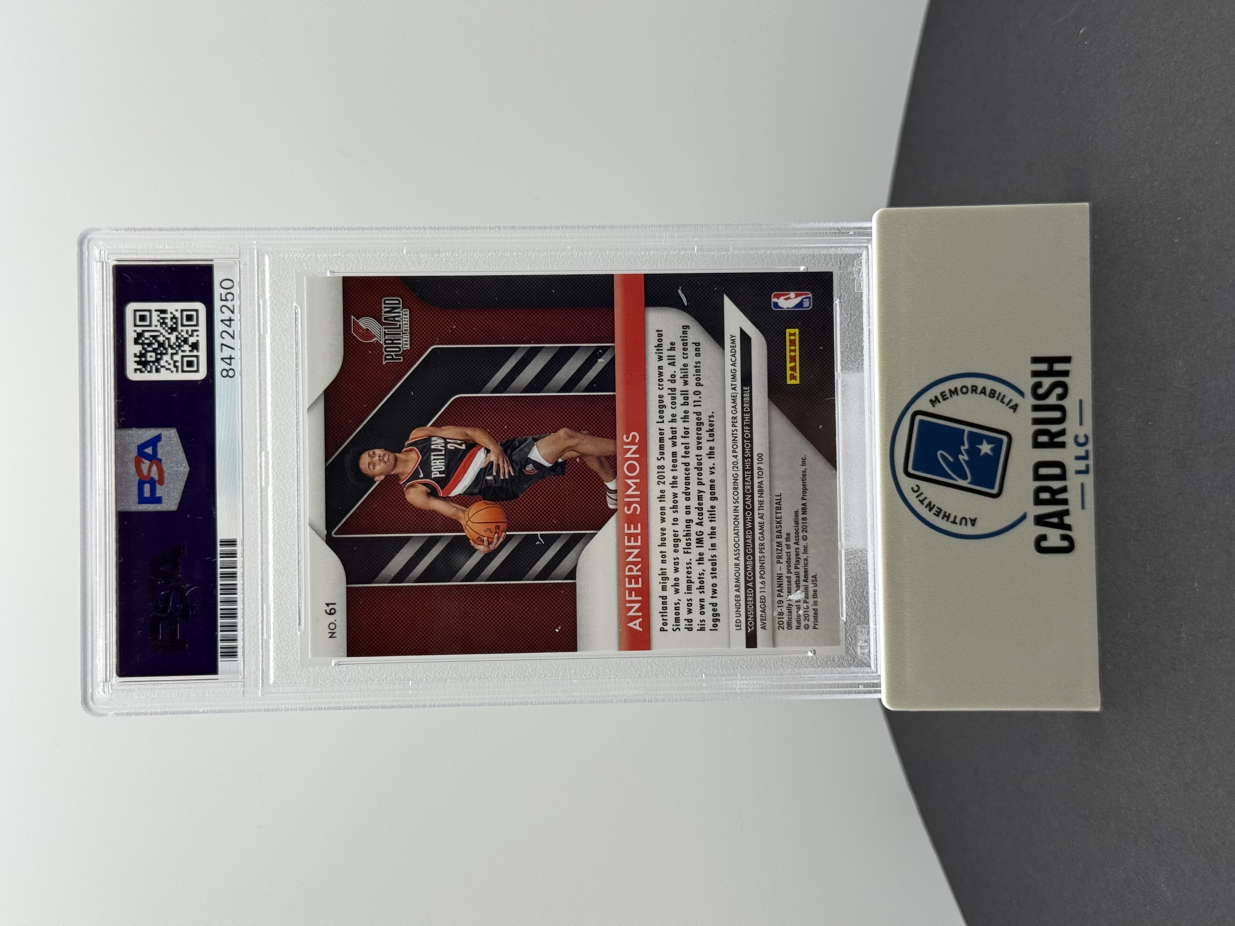 2018-19 Panini Prizm Anfernee Simons Autographed Rookie Trading Card, back