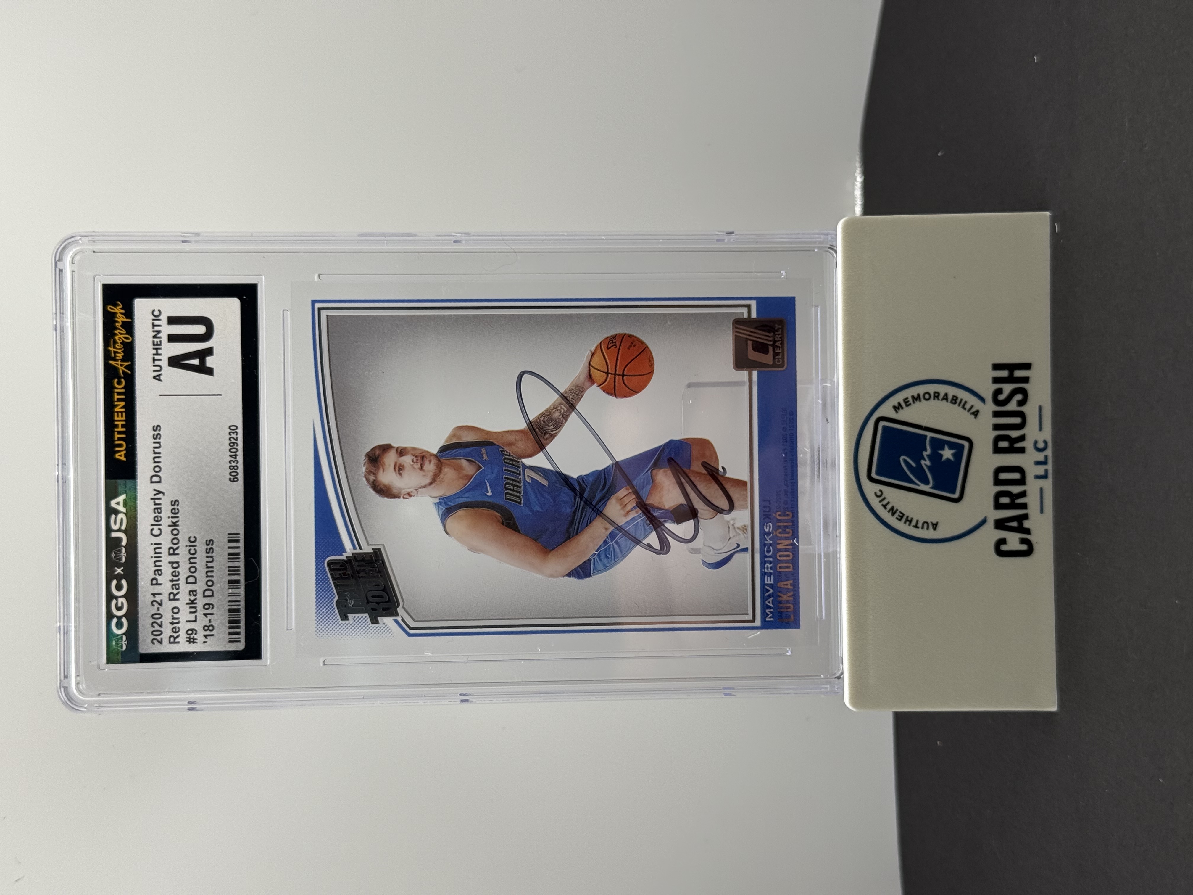2020-21 Panini Clearly Donruss Retro Rated Rookie Luka Doncic Autographed card, front