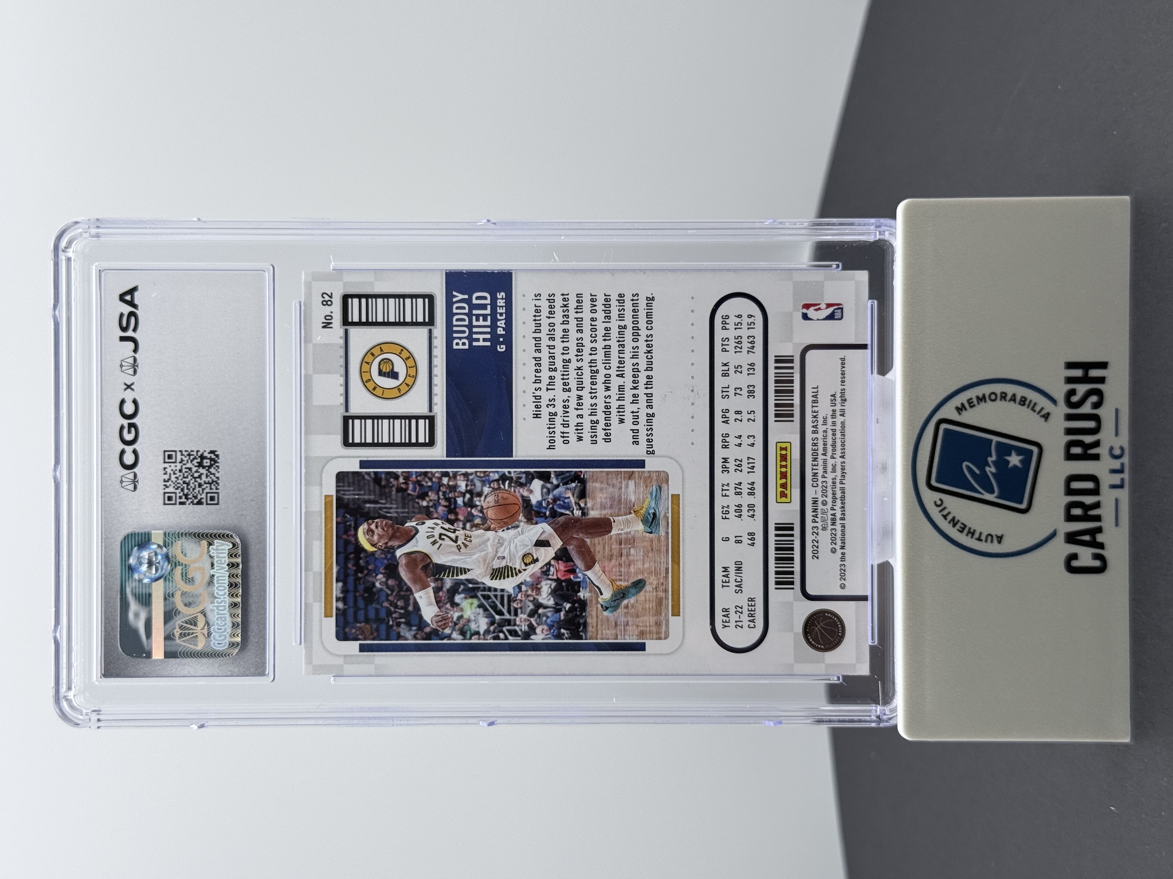 2022-23 Panini Contenders Buddy Hield Game Ticket Red IP Auto CGC/JSA Authentic, back