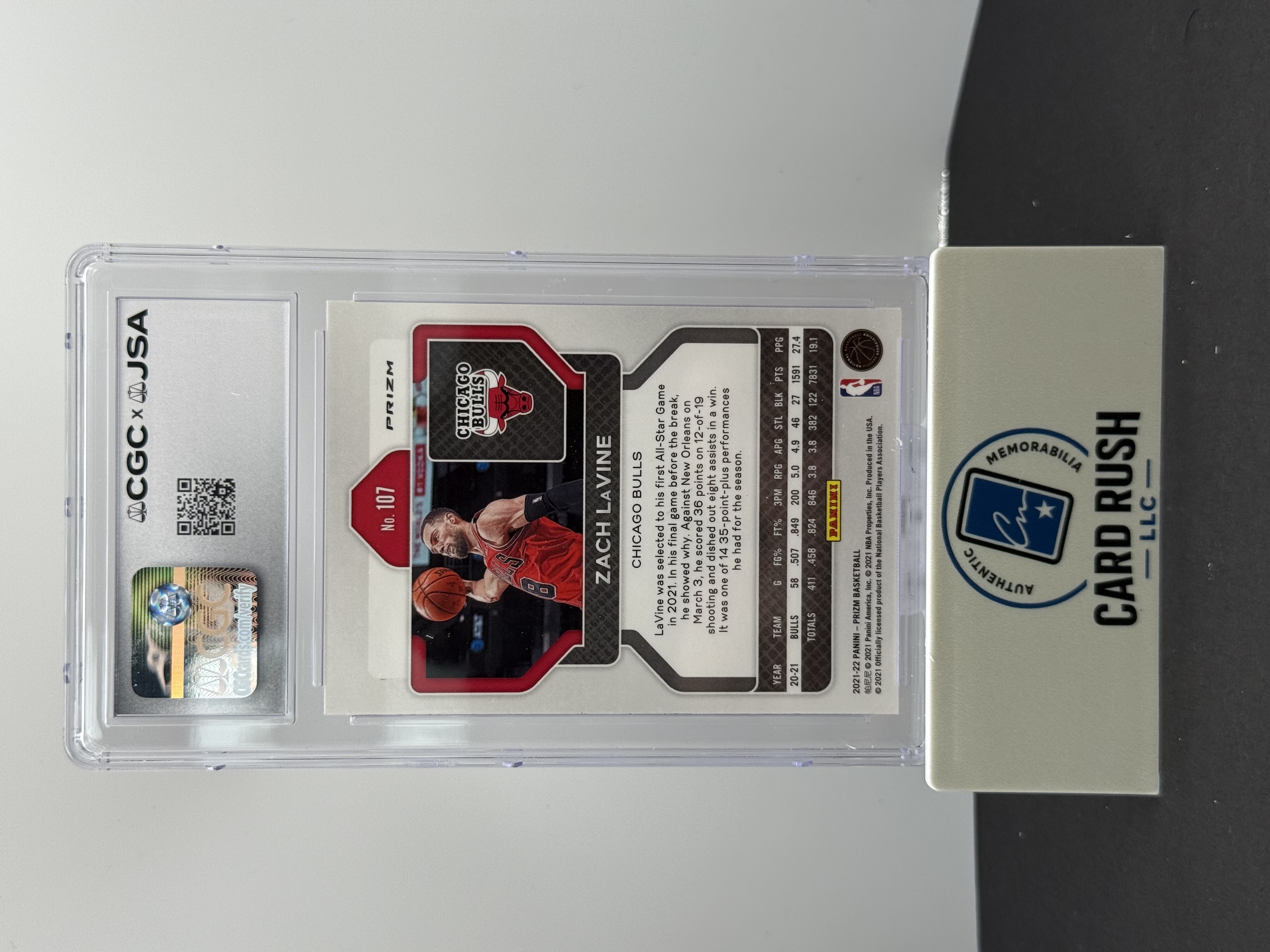 2021-22 Panini Prizm Zach LaVine Red White and Blue IP Auto CGC/JSA Authentic, back