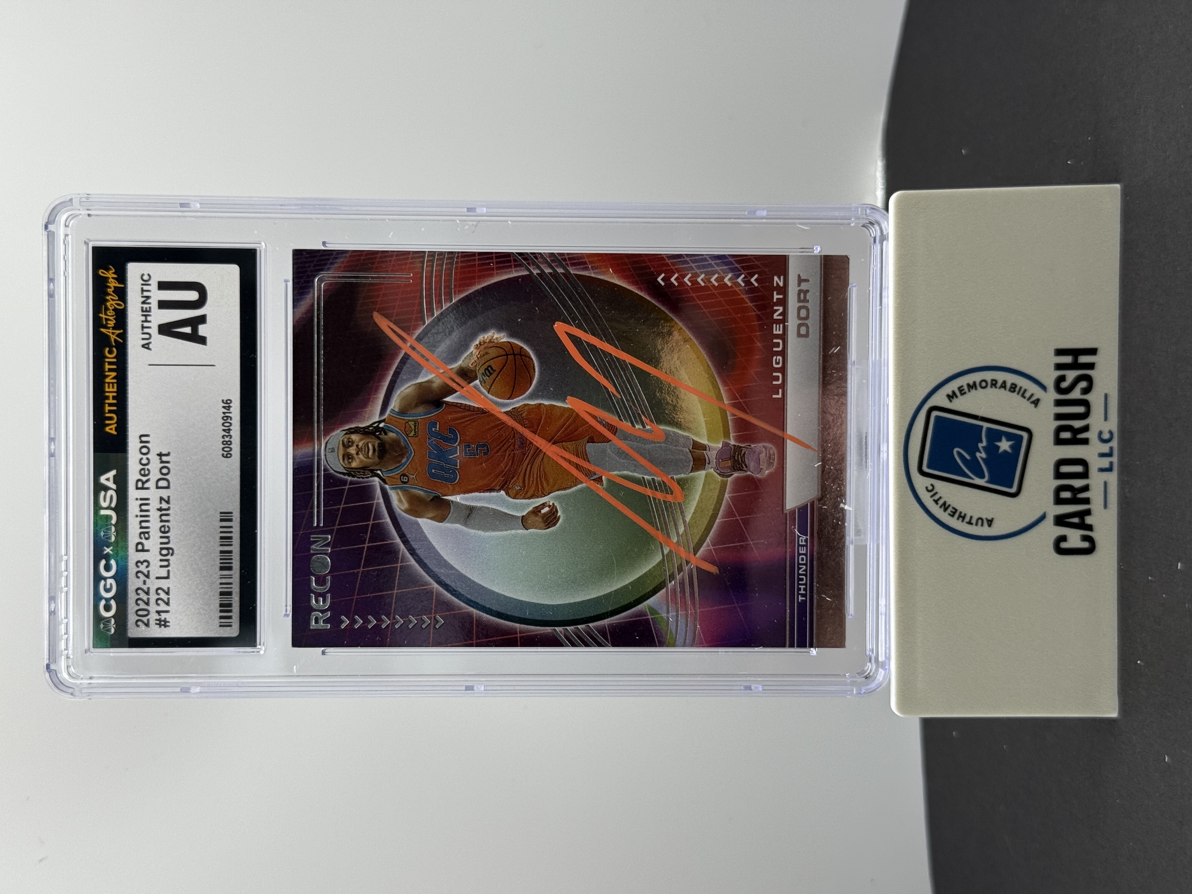 2022-23 Panini Recon Luguentz Dort Autographed Basketball Card, front