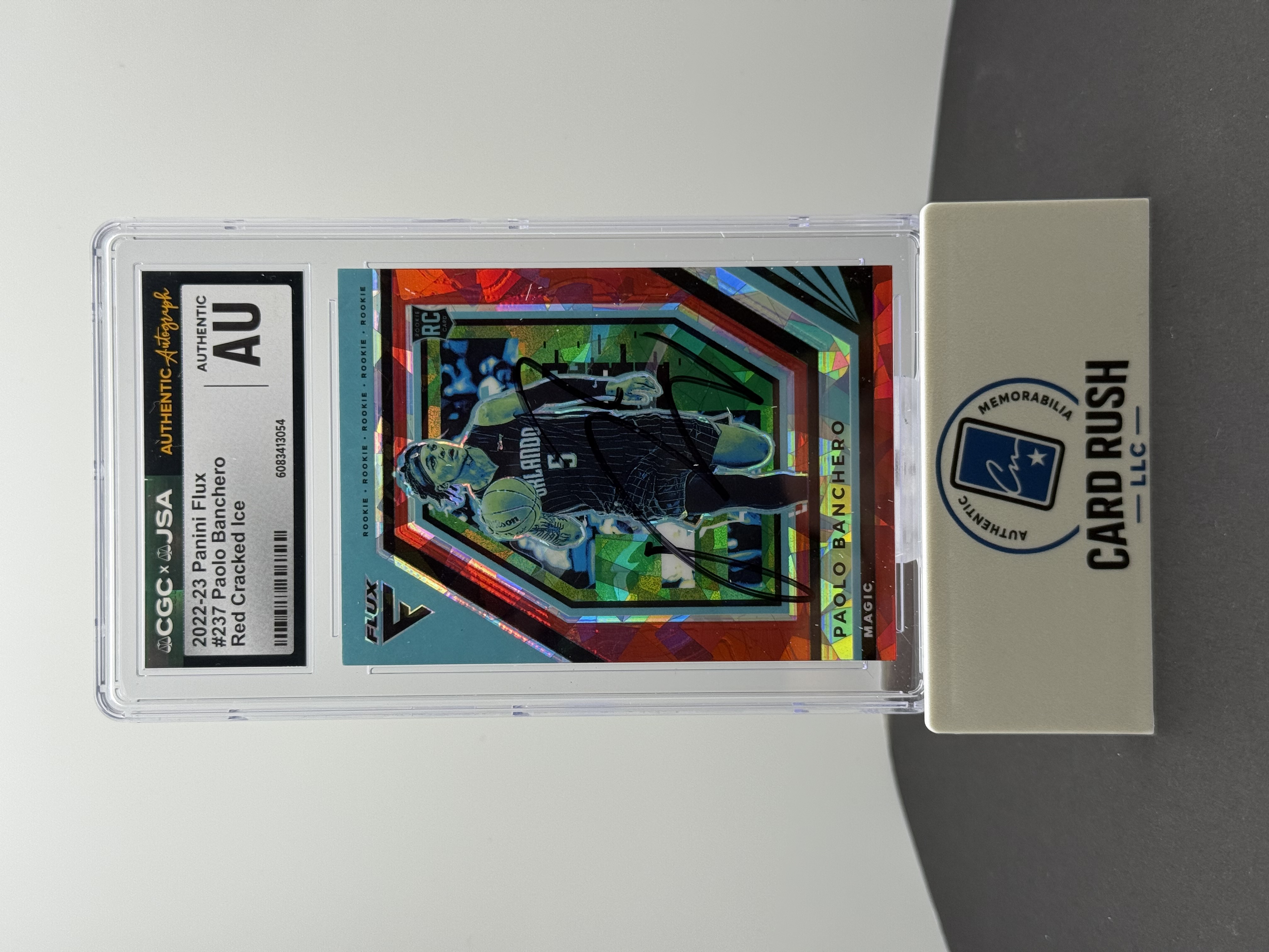 2022-23 Panini Flux Paolo Banchero Red Cracked Ice Prizm Auto, front