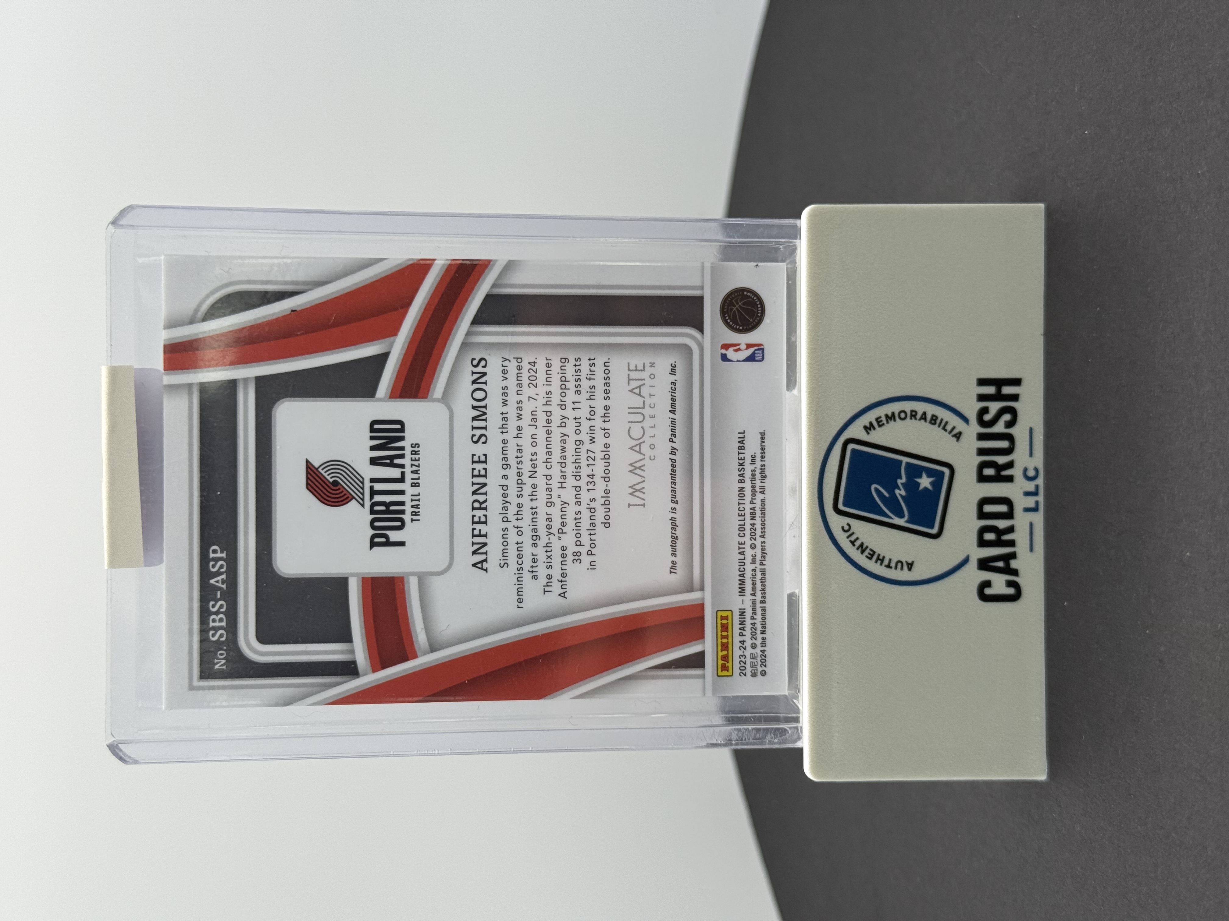 2023-24 Panini Immaculate Collection Anfernee Simons Basketball Trading Card, back