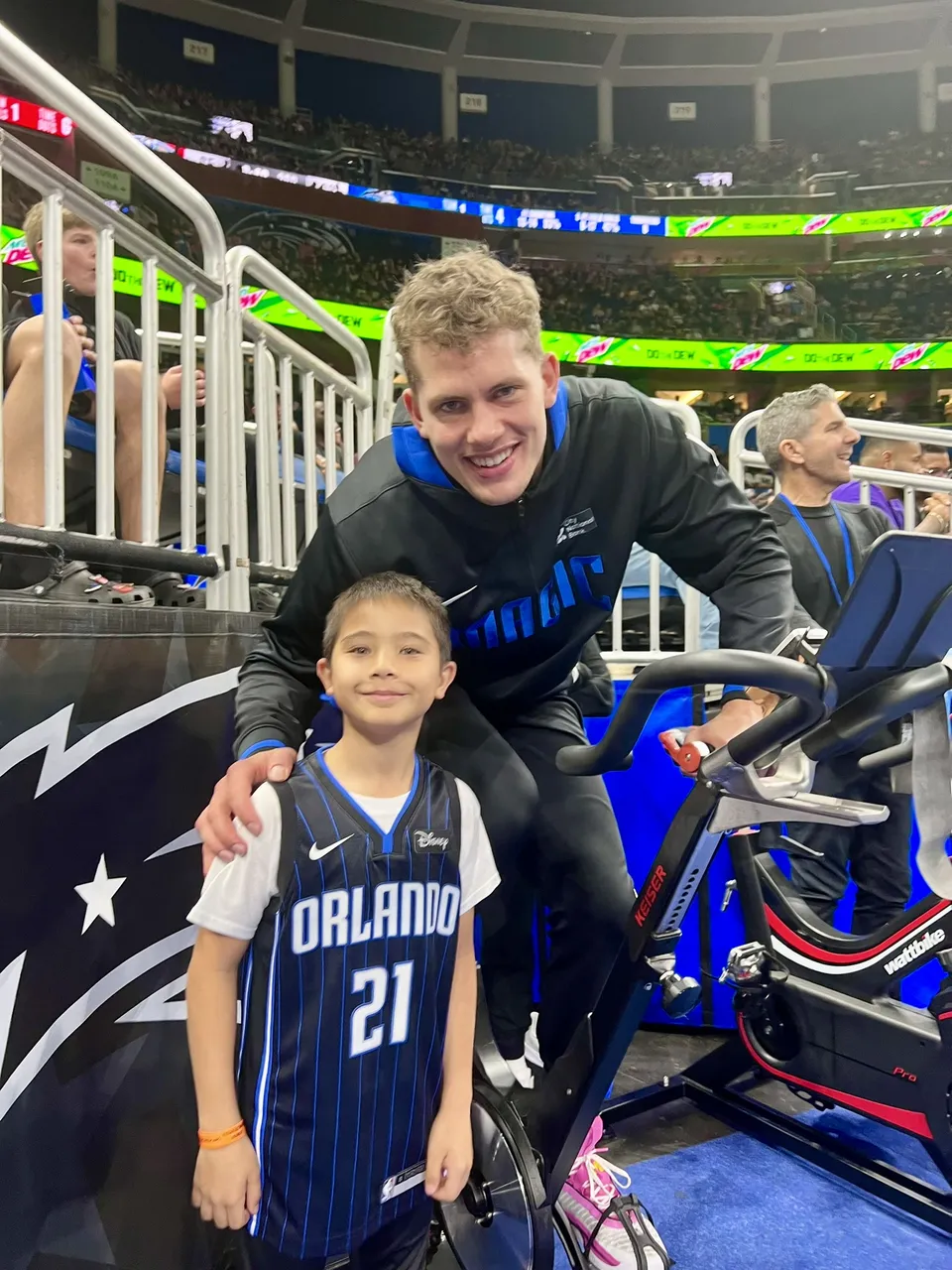 Moe Wagner with Christian at Kia Center — the first time they met